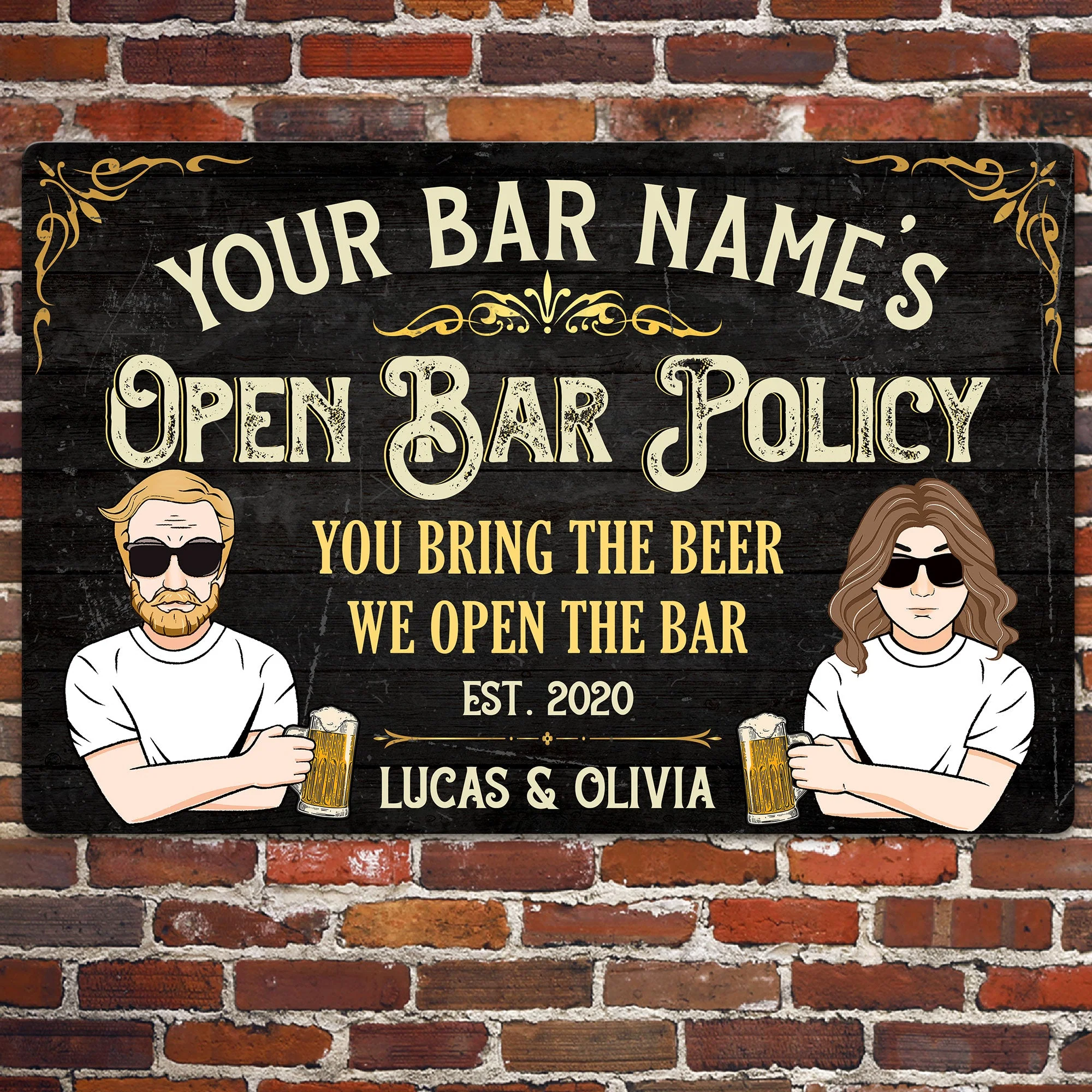 Open Bar Policy - Man Cave - Personalized Metal Sign - Image 2