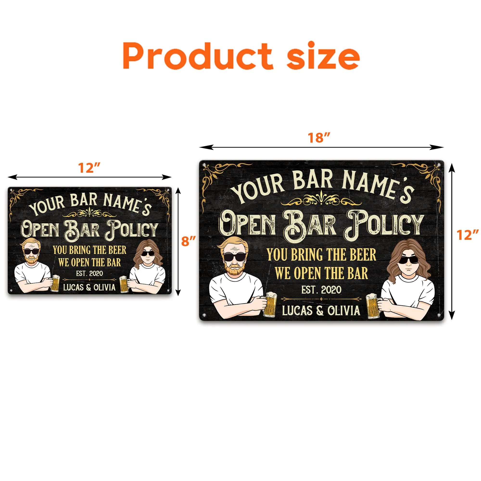 Open Bar Policy - Man Cave - Personalized Metal Sign - Image 3