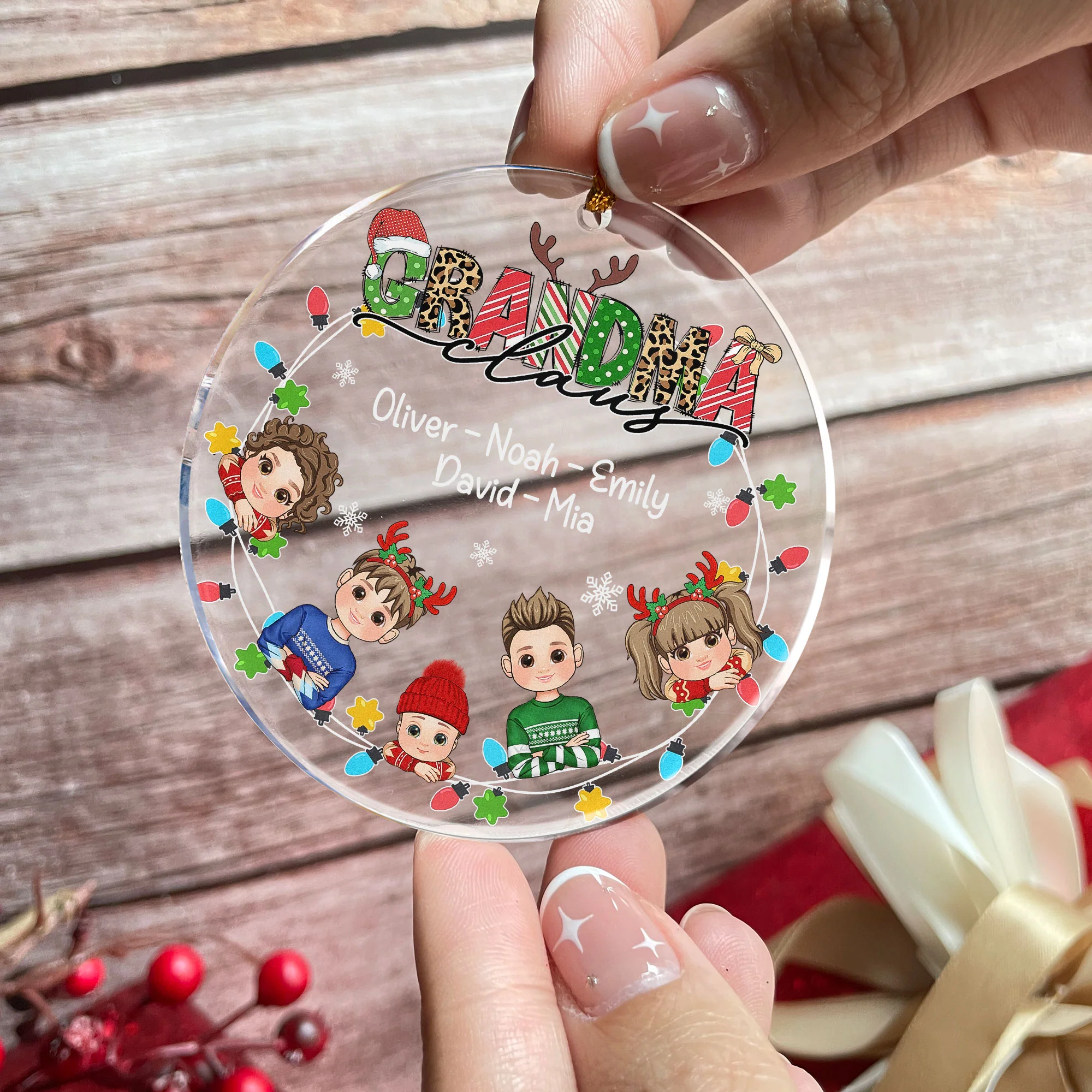 Ornament Gifts For Grandma Claus - Personalized Acrylic Ornament - Image 2