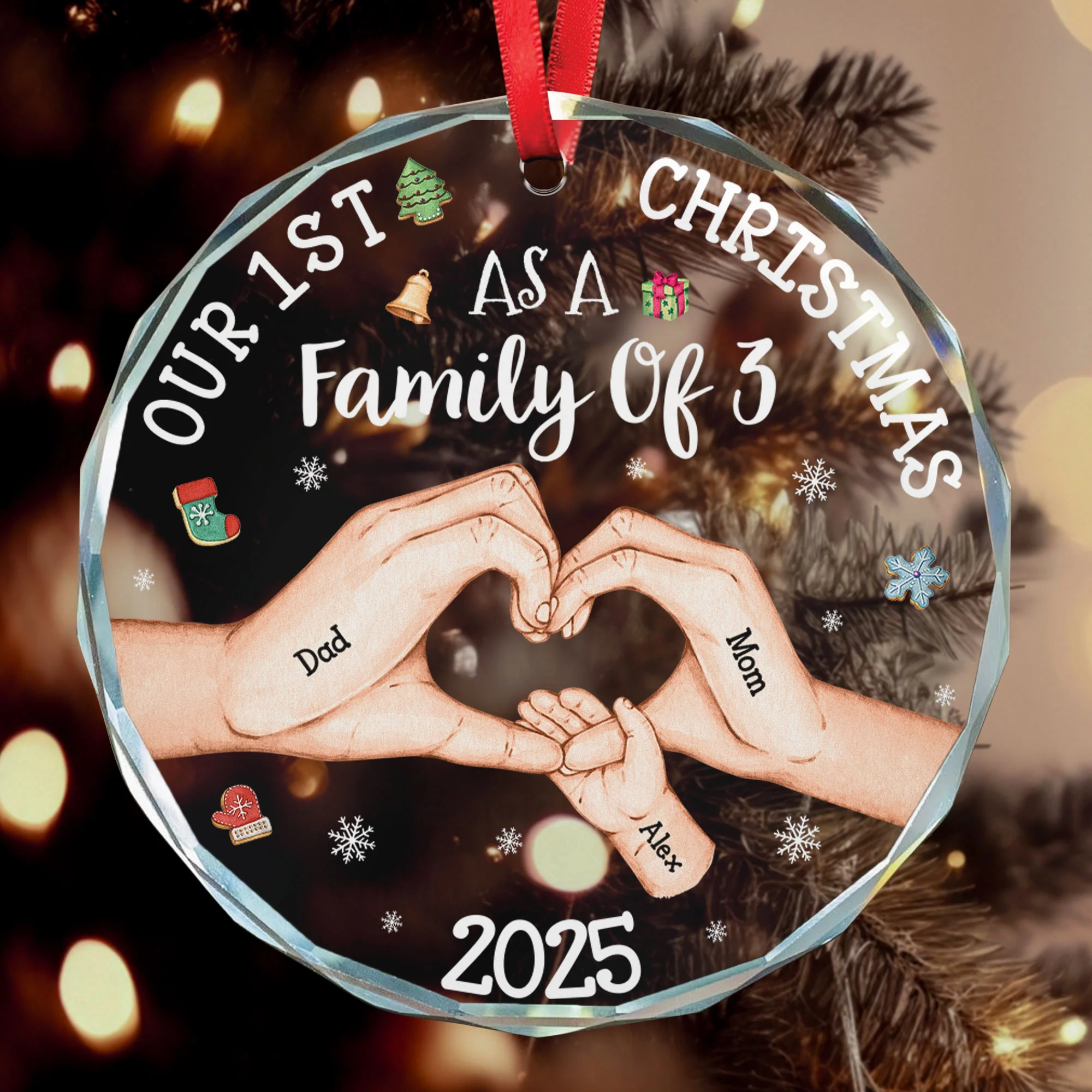 Our 1st Christmas As A Family Of 3 - Personalized Glass Ornament - Image 3