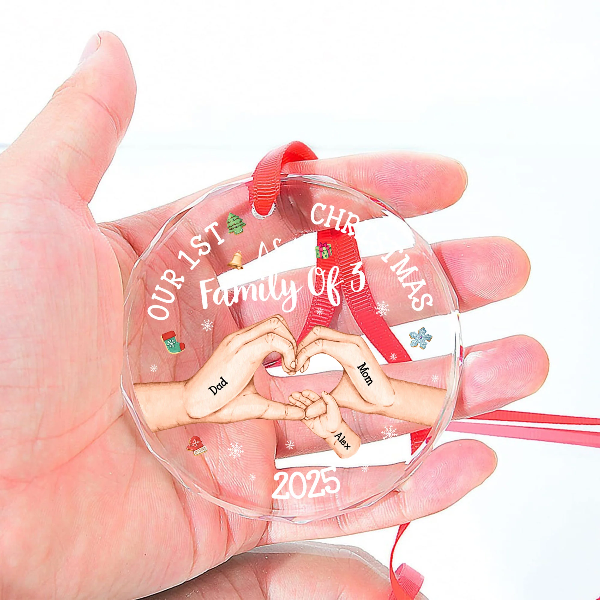 Our 1st Christmas As A Family Of 3 - Personalized Glass Ornament - Image 4