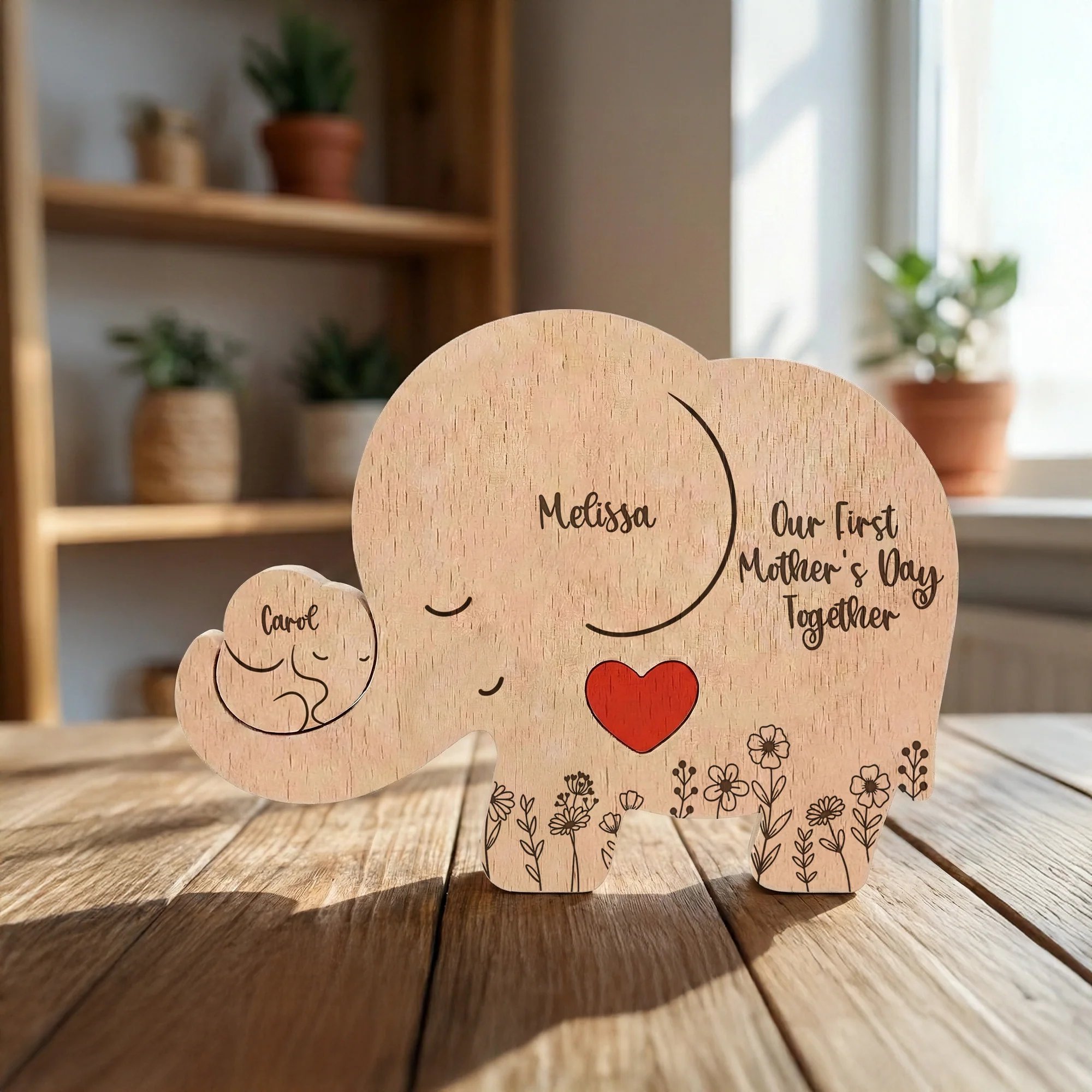 Our 1st Mother's Day Together - Elephant Mom & Baby - Floral Style - Personalized Puzzle - Image 4