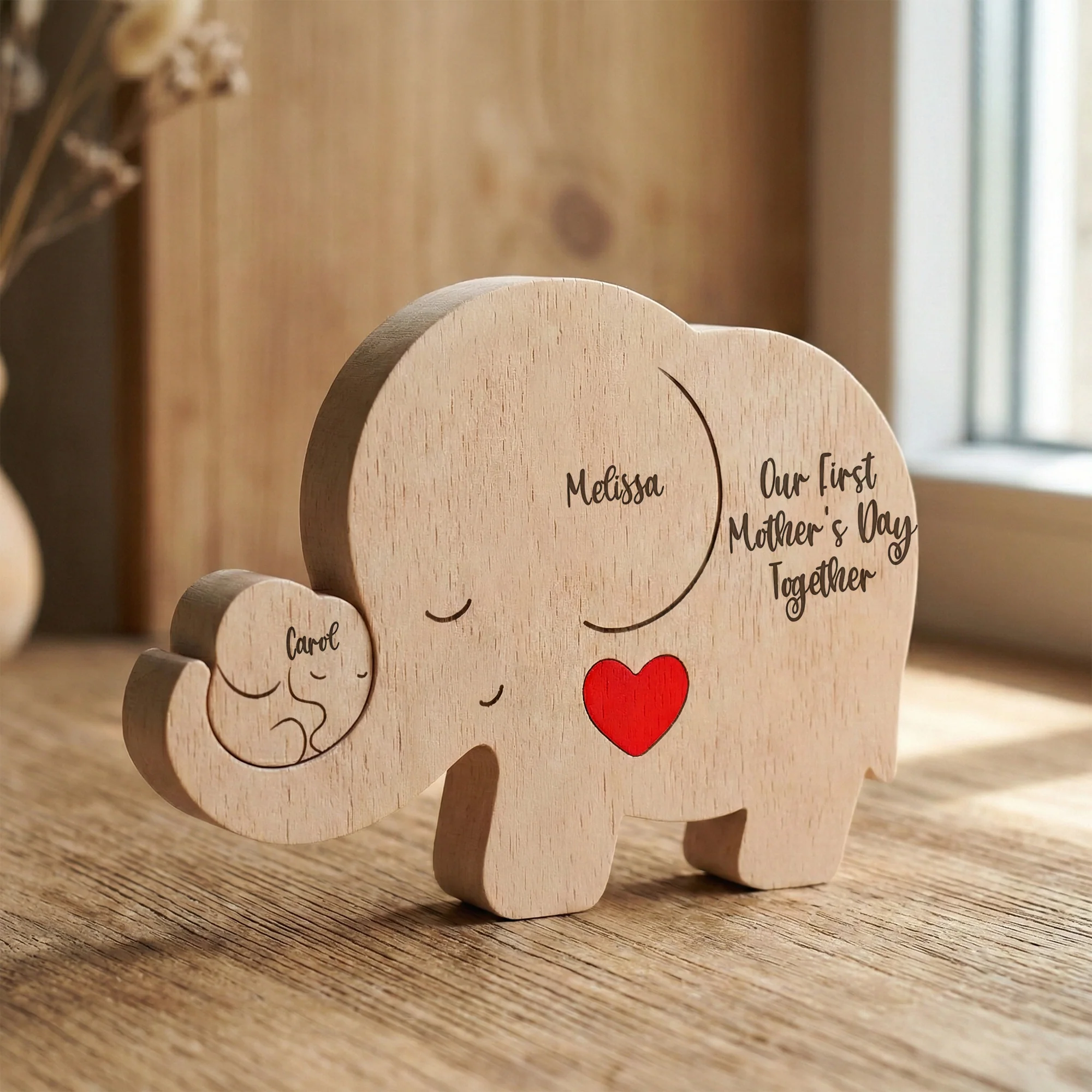 Our 1st Mother's Day Together - Elephant Mom & Baby - Personalized Puzzle - Image 3