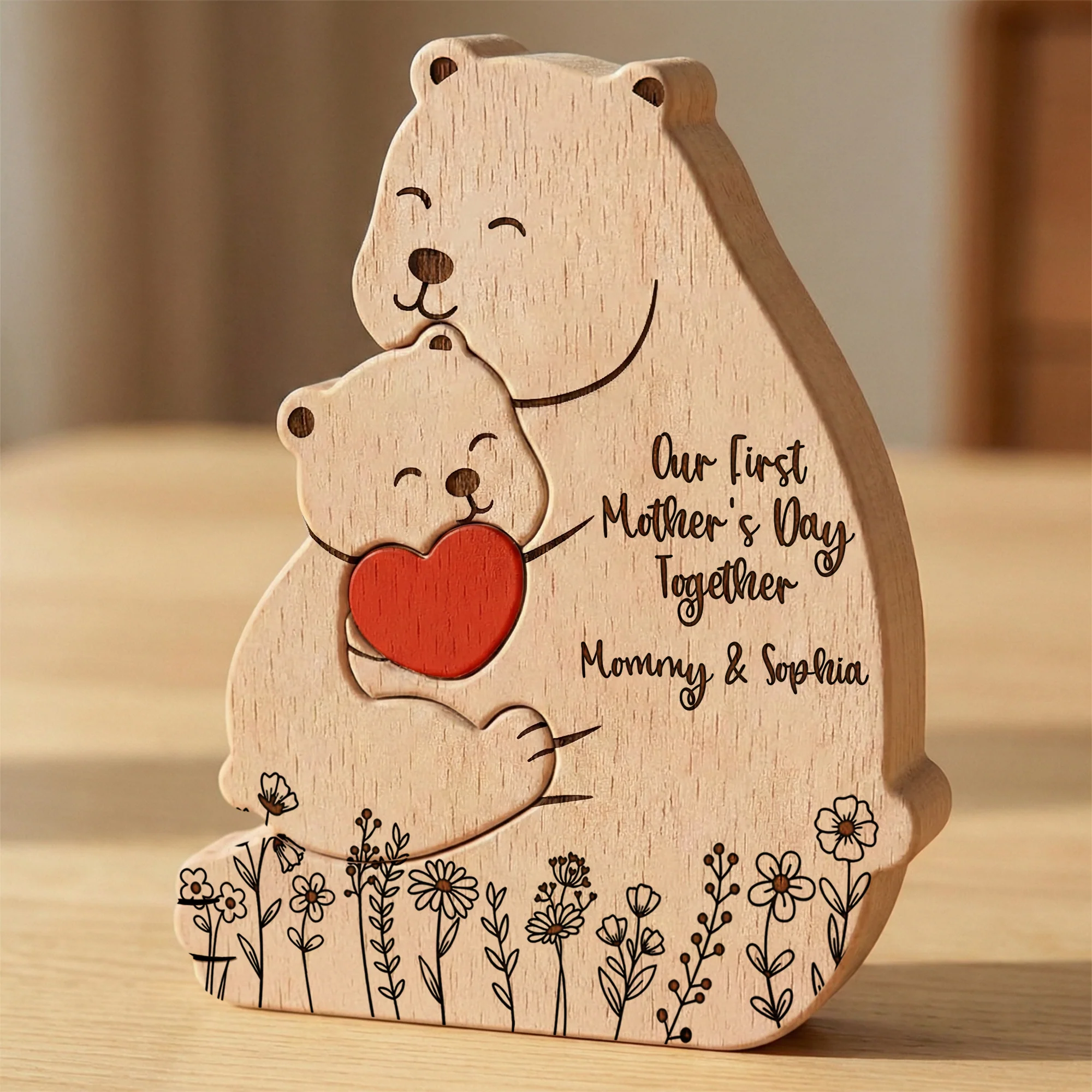 Our 1st Mother's Day Together - Mama Bear Mom & Baby Cub - Floral Style - Personalized Puzzle - Image 5