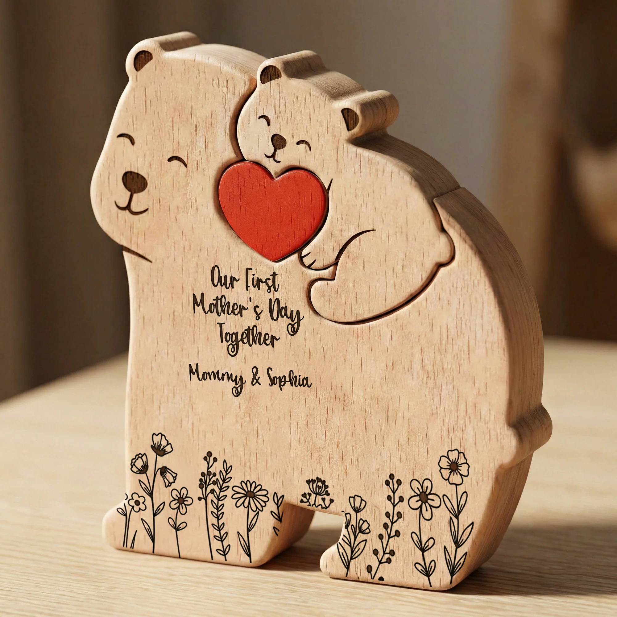 Our 1st Mother's Day Together - Mama Bear Mom & Baby Cub - Floral Style - Personalized Puzzle - Image 6