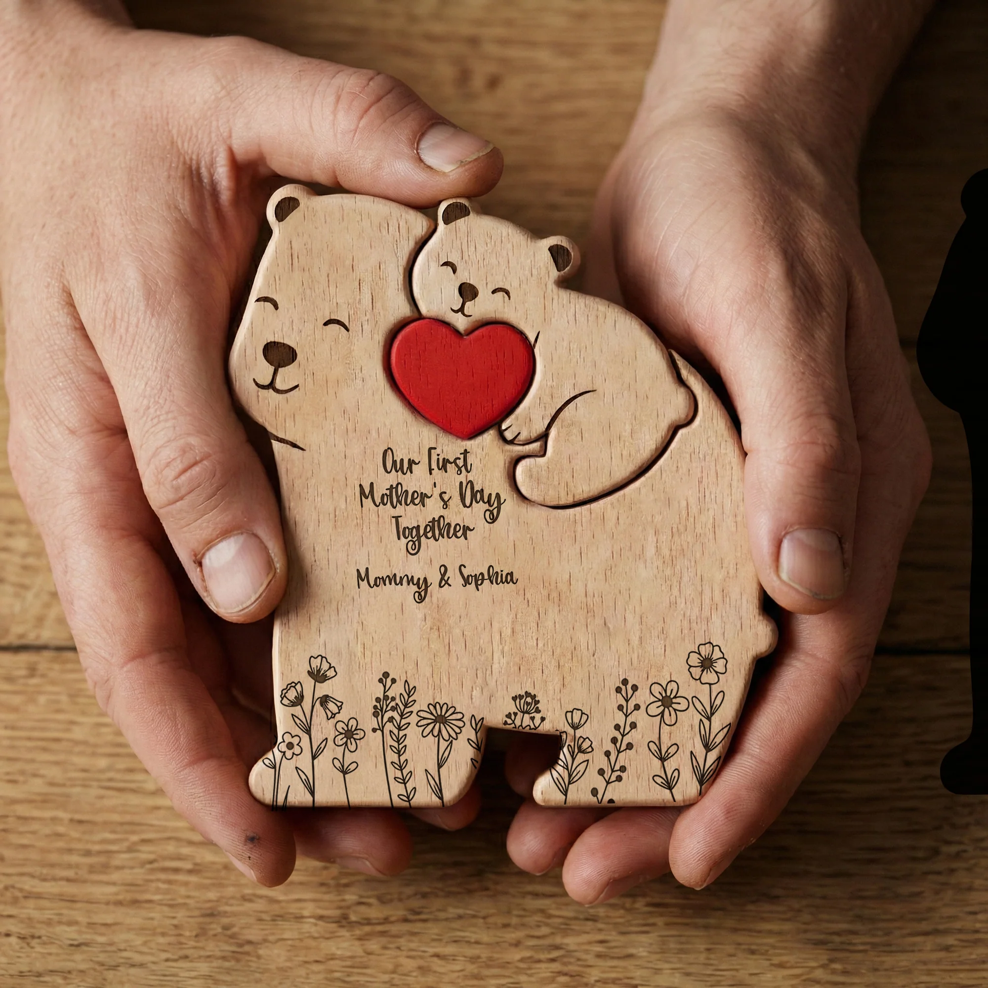 Our 1st Mother's Day Together - Mama Bear Mom & Baby Cub - Floral Style - Personalized Puzzle - Image 9