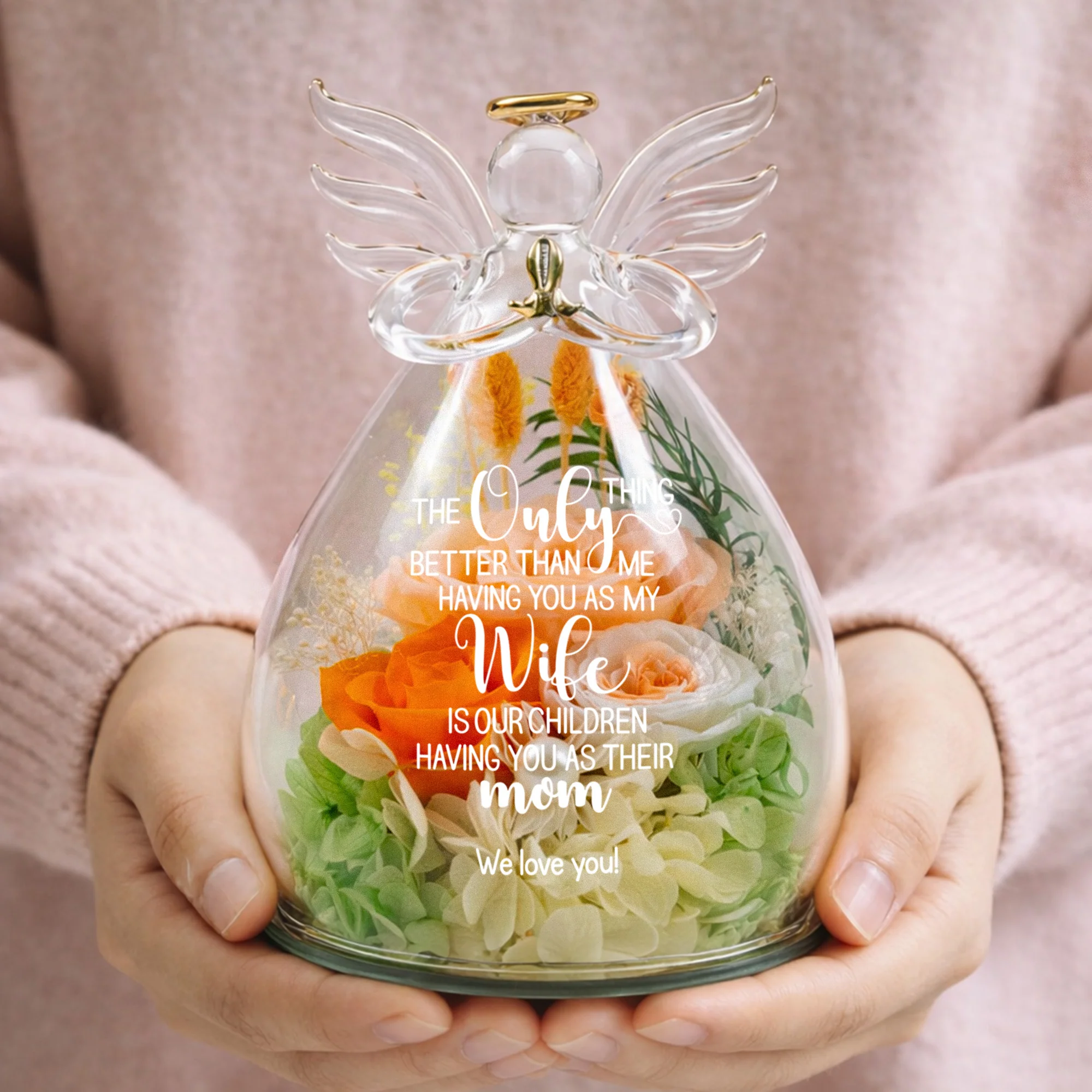 Our Children Having You As Their Mom Mother's Day Gift For Wife - Personalized Flower In Glass Angel Figurines - Image 6