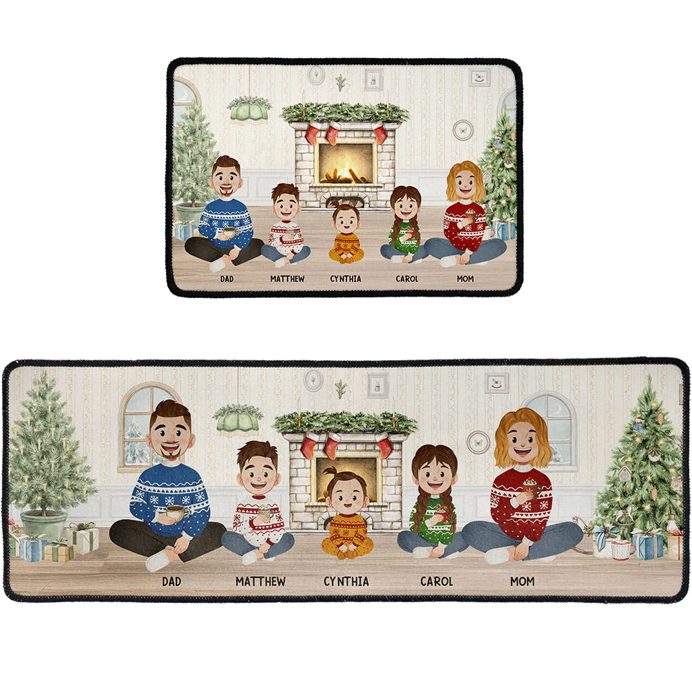 Our Christmas Family Sitting Vintage Style - Personalized Runner Rug - Image 3