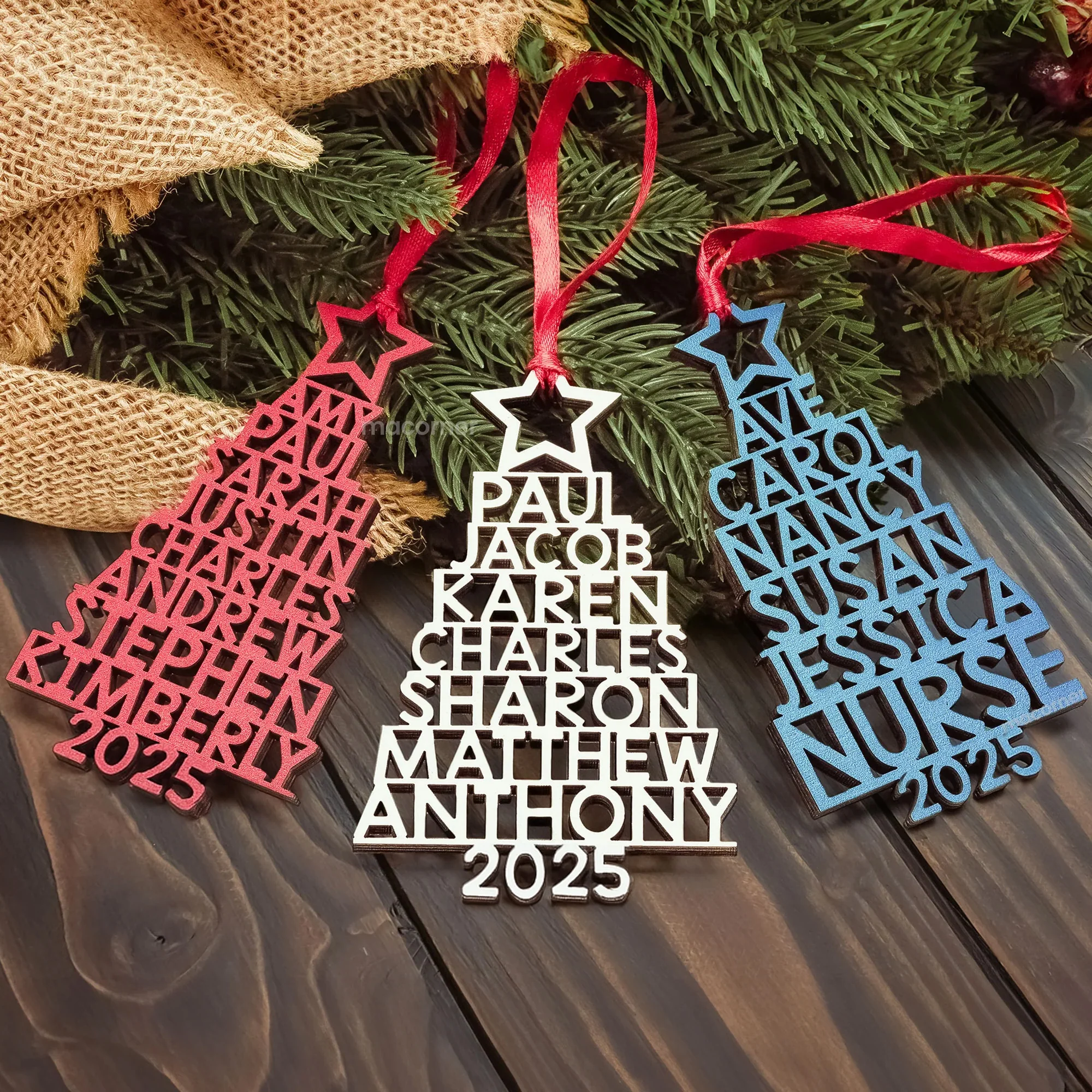 Custom Family Names 2025 Christmas Tree Ornament Up To 14 Names - Personalized Family Ornament