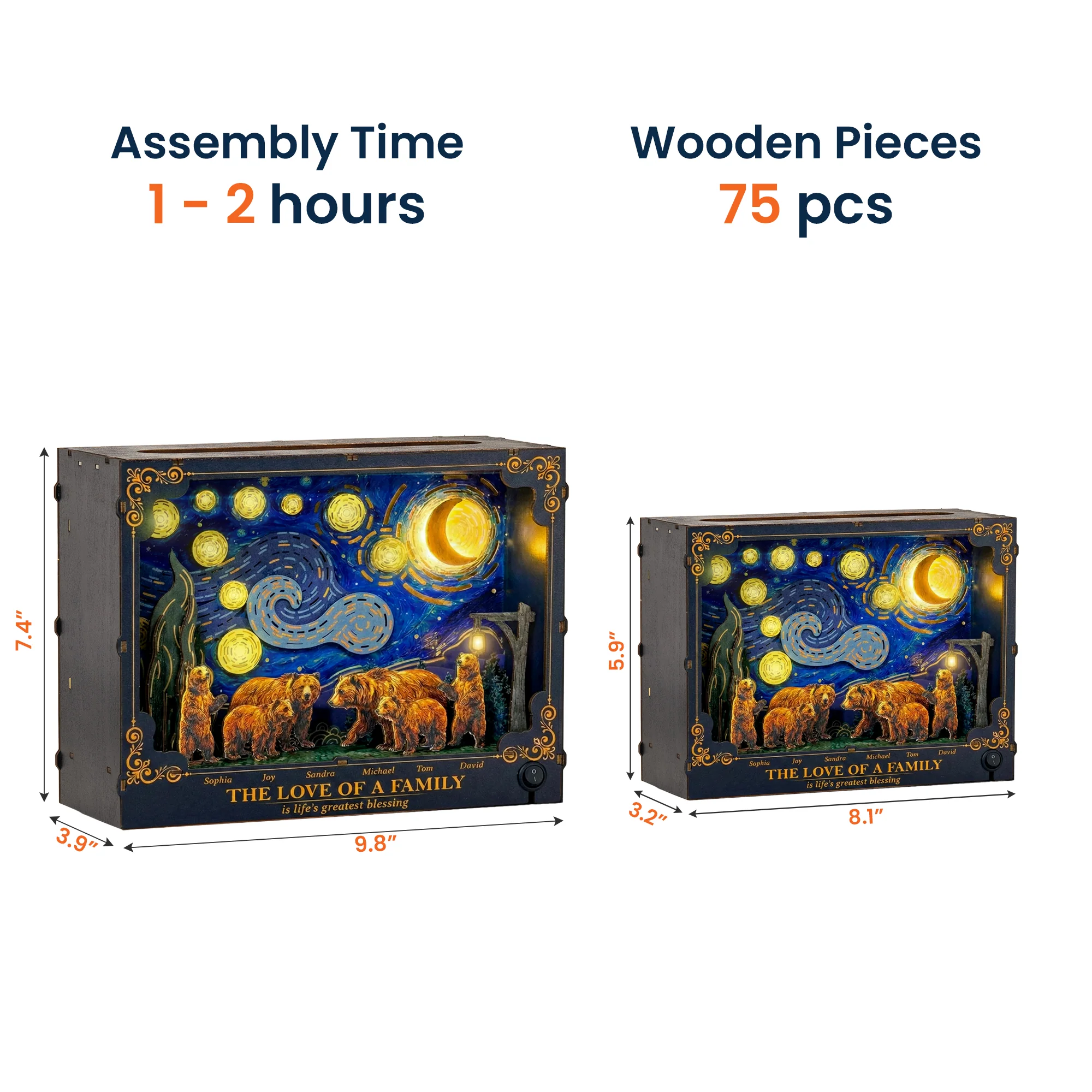 Our Family - Bear Family - Starry Night Theme - Personalized DIY Book Nook Kit - Image 6