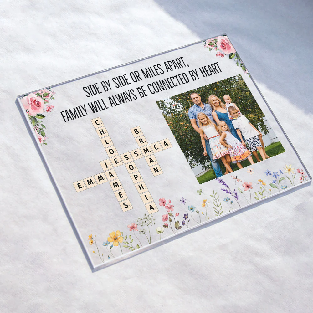 Our Family Love, Name Scrabble Style - Personalized Acrylic Photo Plaque - Image 2