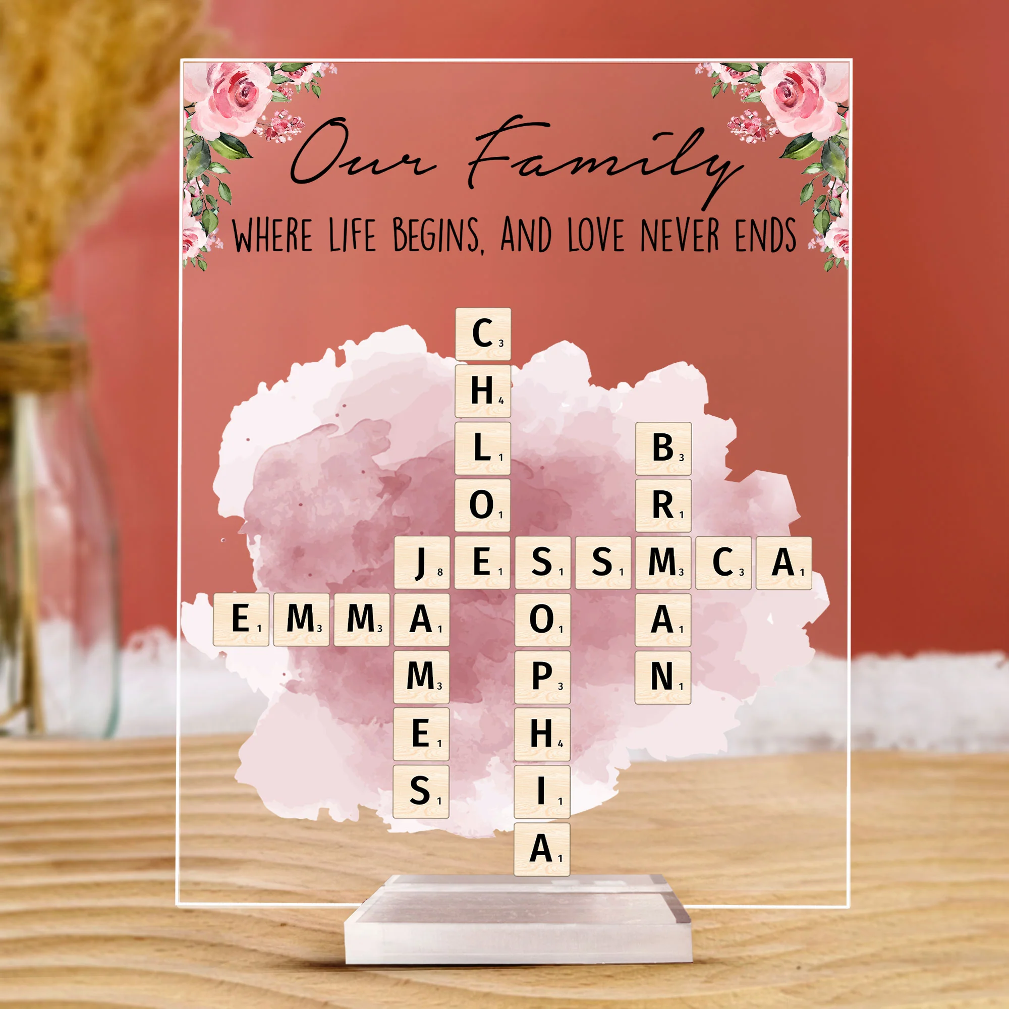 Our Family Love, Name Scrabble Style - Personalized Acrylic Plaque - Image 4