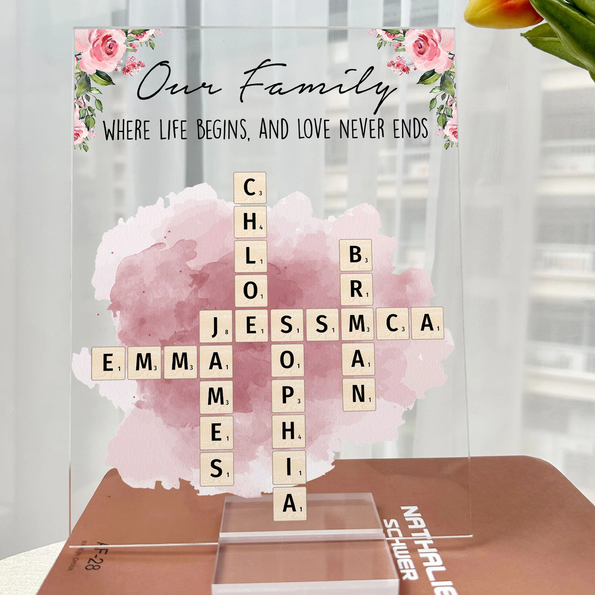 Our Family Love, Name Scrabble Style - Personalized Acrylic Plaque - Image 5