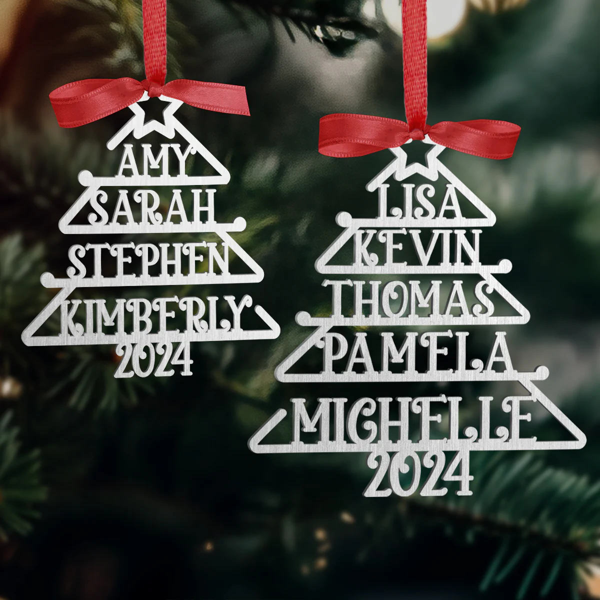 Our Family Names 2024 Christmas Tree - Personalized Metal Ornament