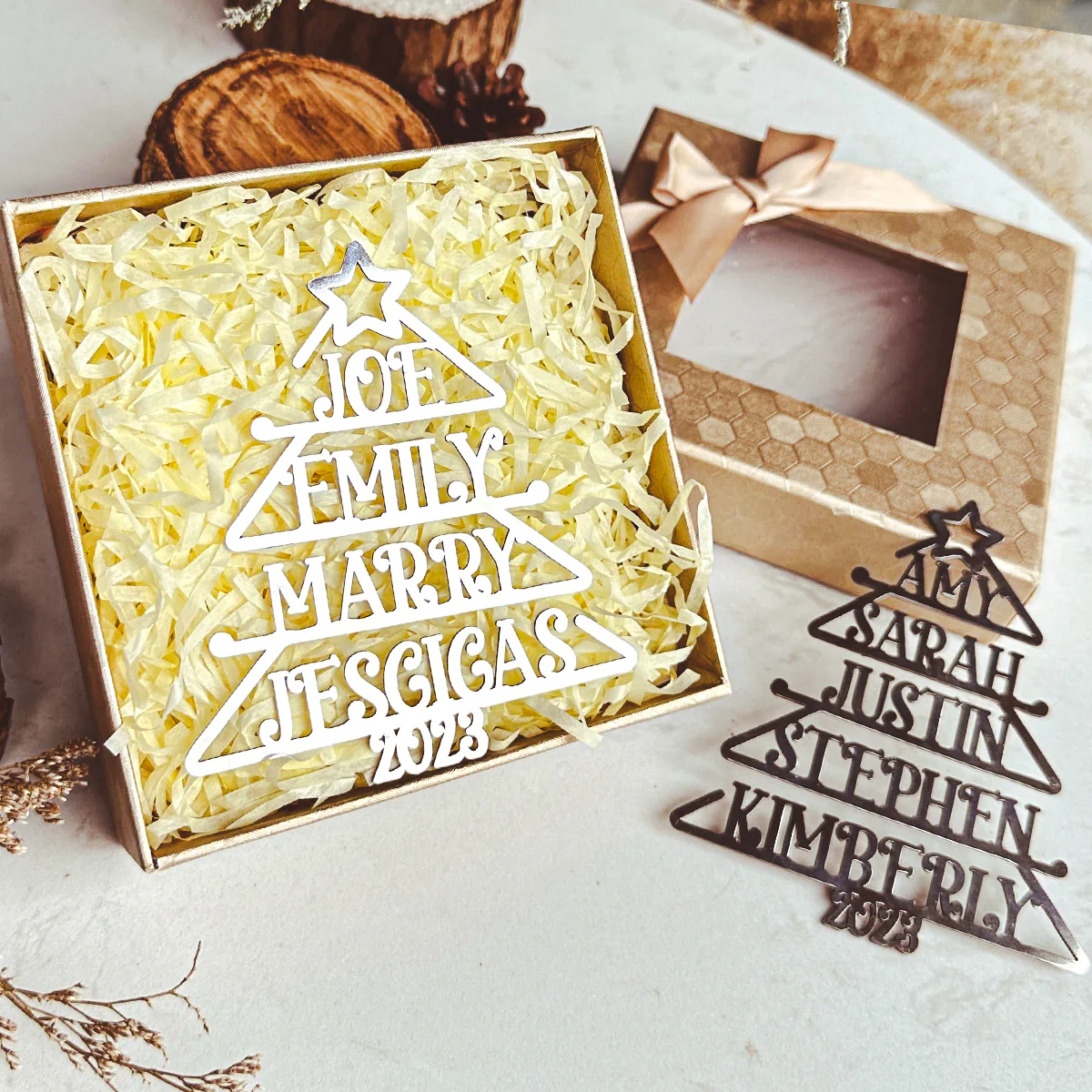 Our Family Names 2024 Christmas Tree - Personalized Metal Ornament - Image 3