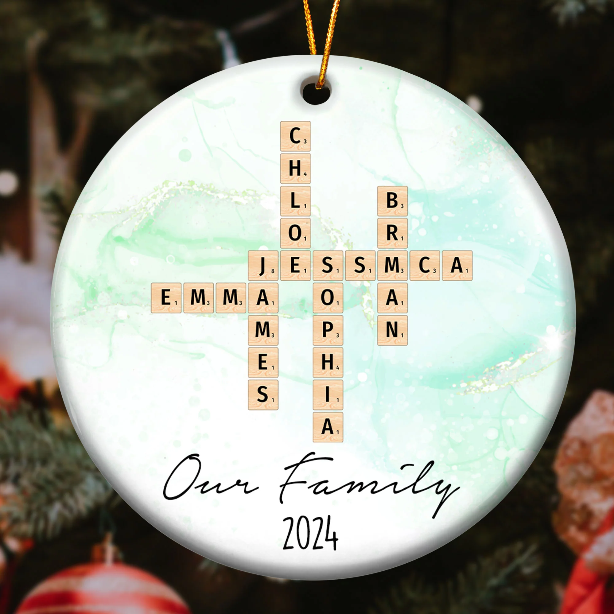 Our Family Scrabble Custom Name - Personalized Ceramic Ornament - Image 6