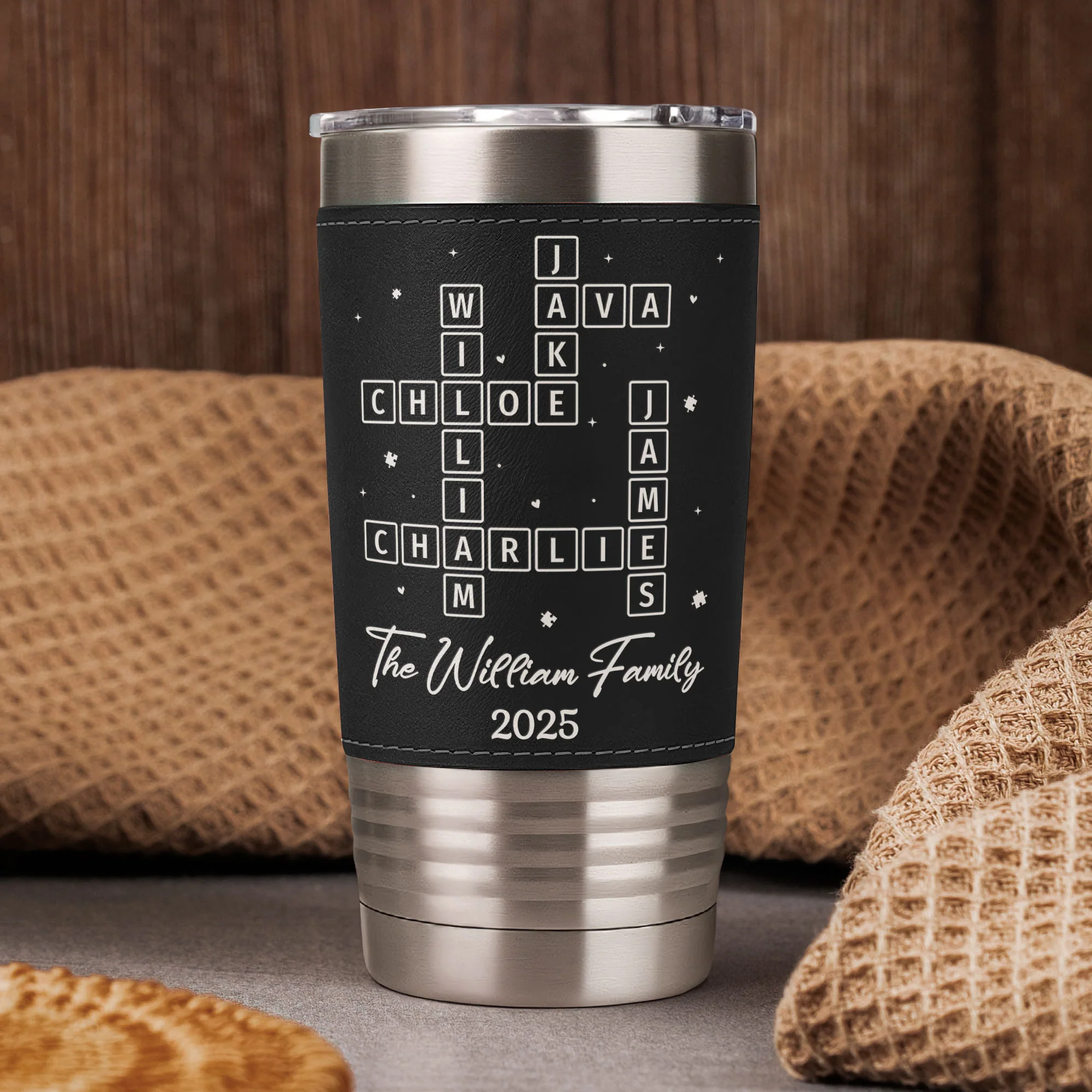 Our Family Scrabble - Personalized 20oz Leather Wrapped Tumbler - Image 3