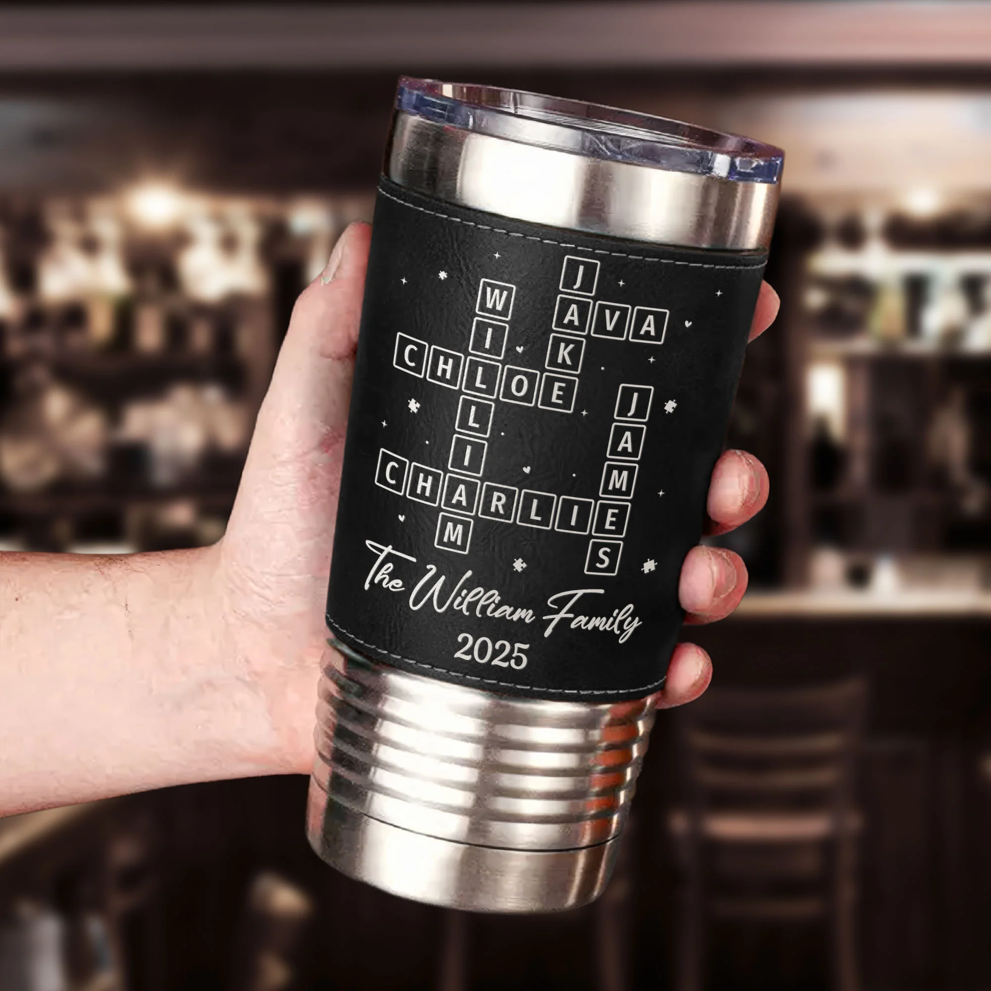 Our Family Scrabble - Personalized 20oz Leather Wrapped Tumbler - Image 4