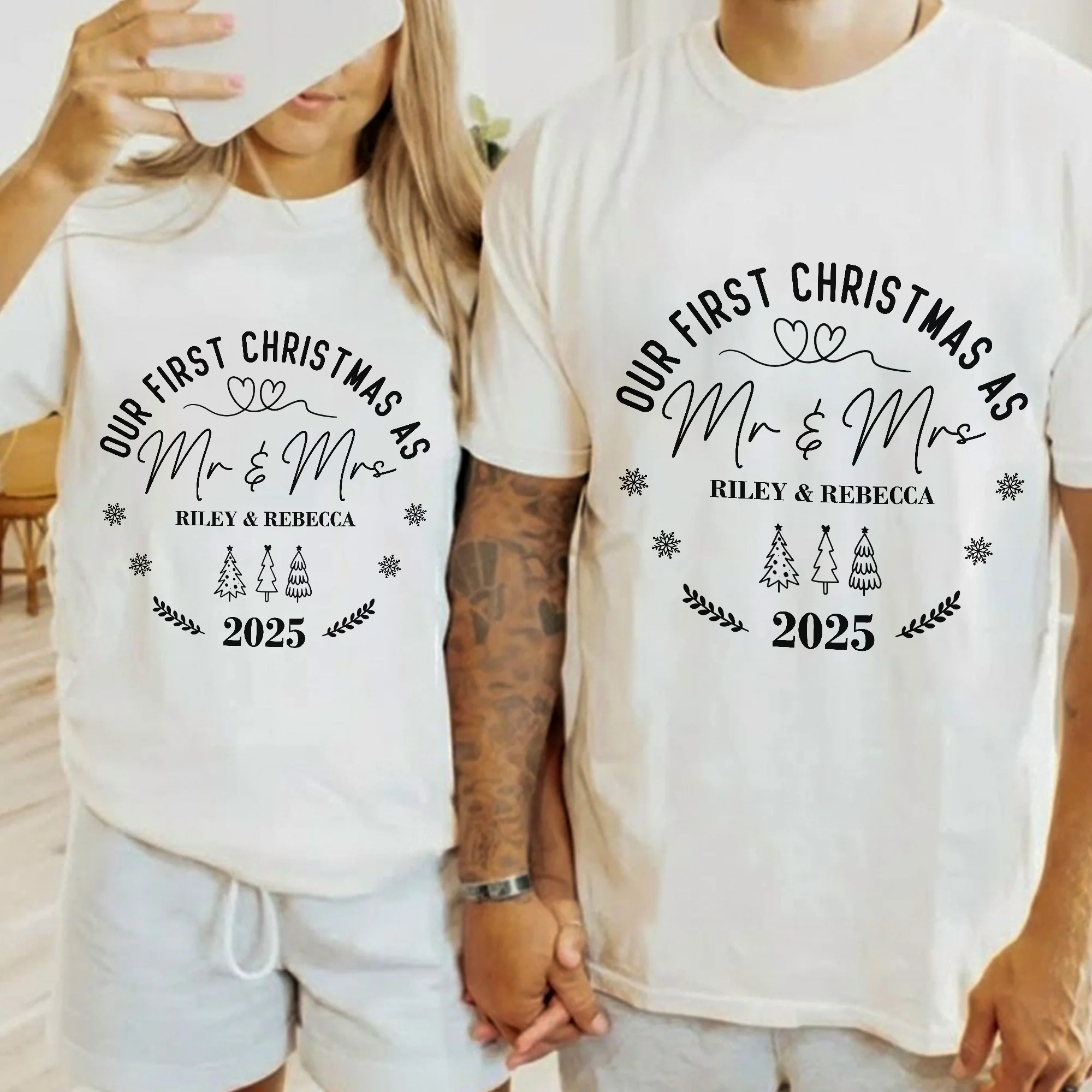 Our First Christmas As Mr & Mrs Couple Shirts - Personalized Shirt - Image 3