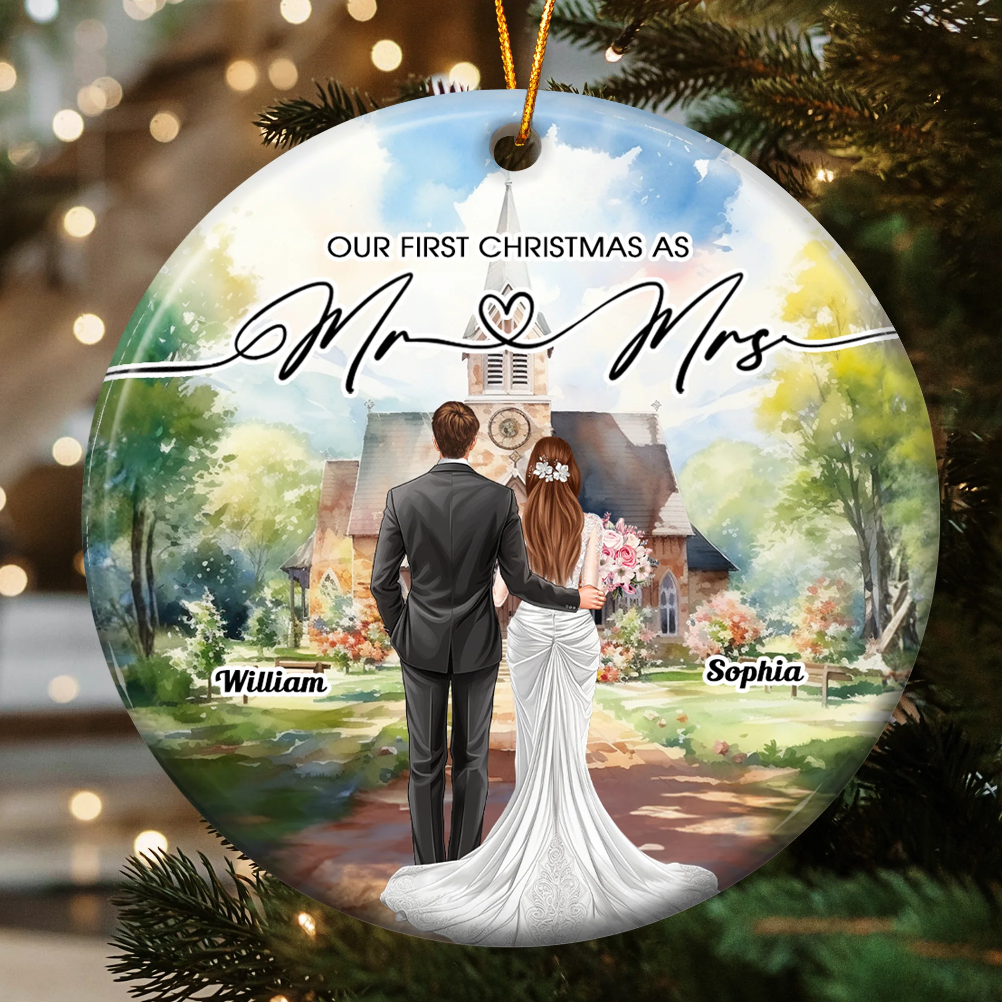 Our First Christmas As Mr Mrs - Personalized Ceramic Ornament - Image 2
