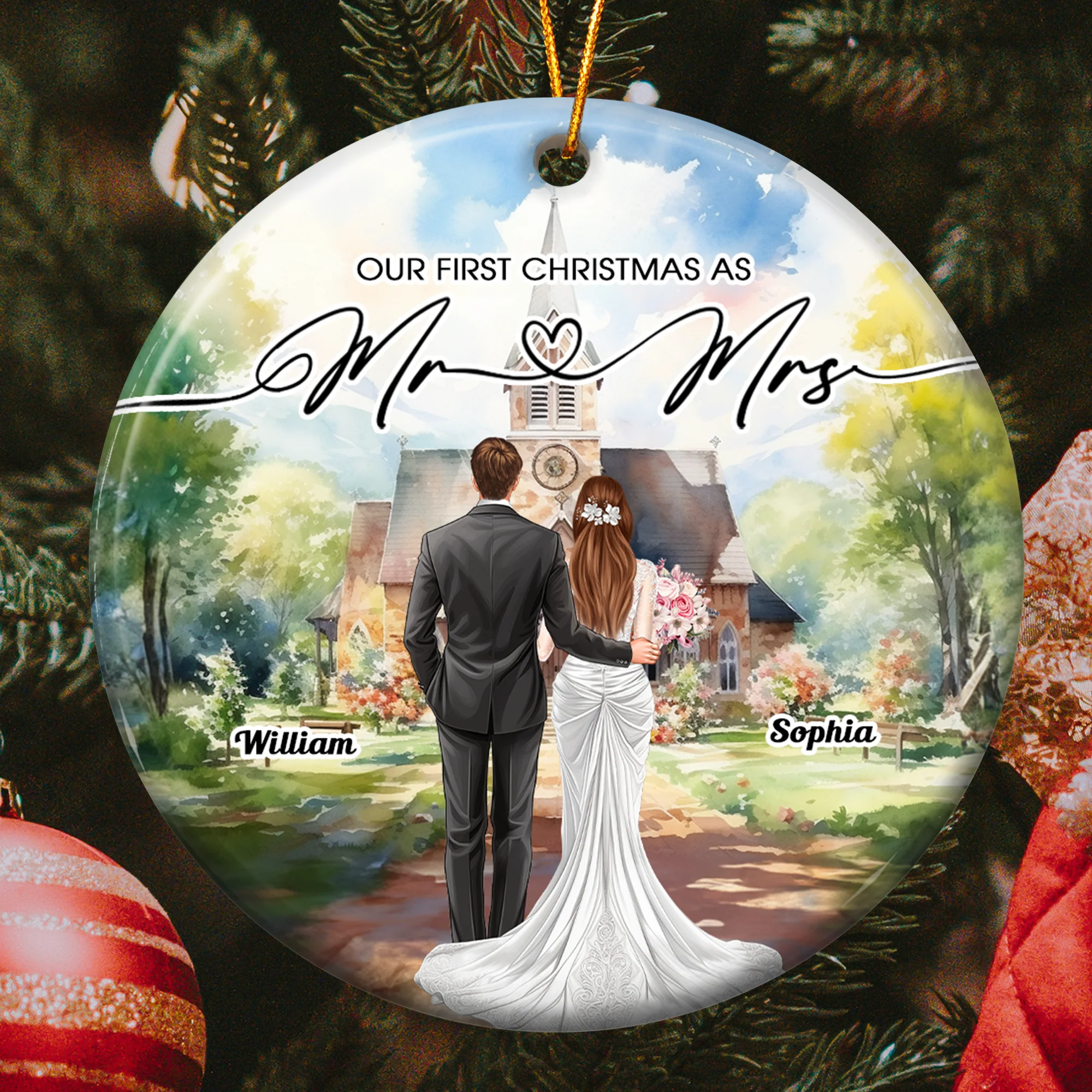 Our First Christmas As Mr Mrs - Personalized Ceramic Ornament - Image 3