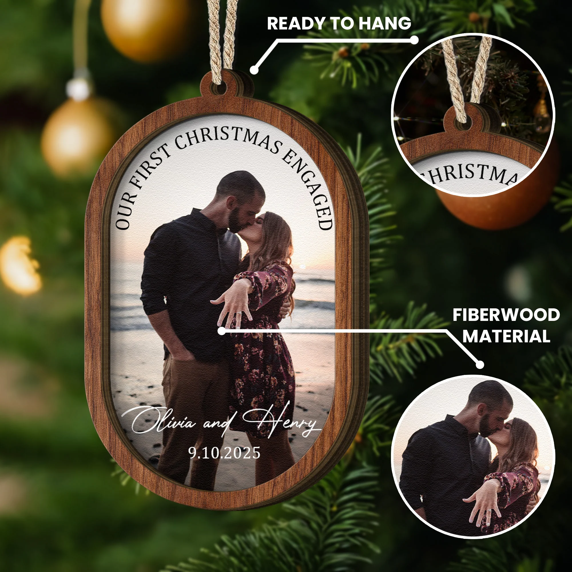 Our First Christmas Couple Christmas Ornament 2 Layers - Personalized Wooden Photo Ornament - Image 6