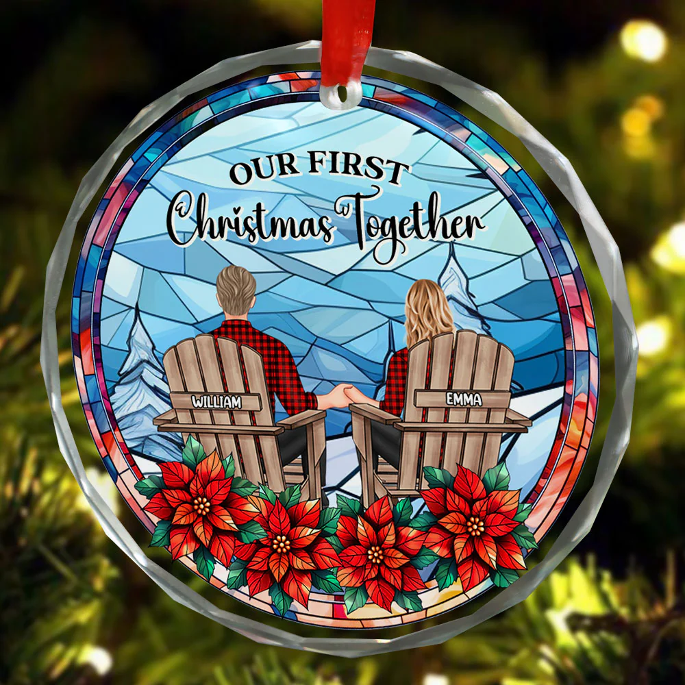 Our First Christmas Couple - Personalized Glass Ornament - Image 2