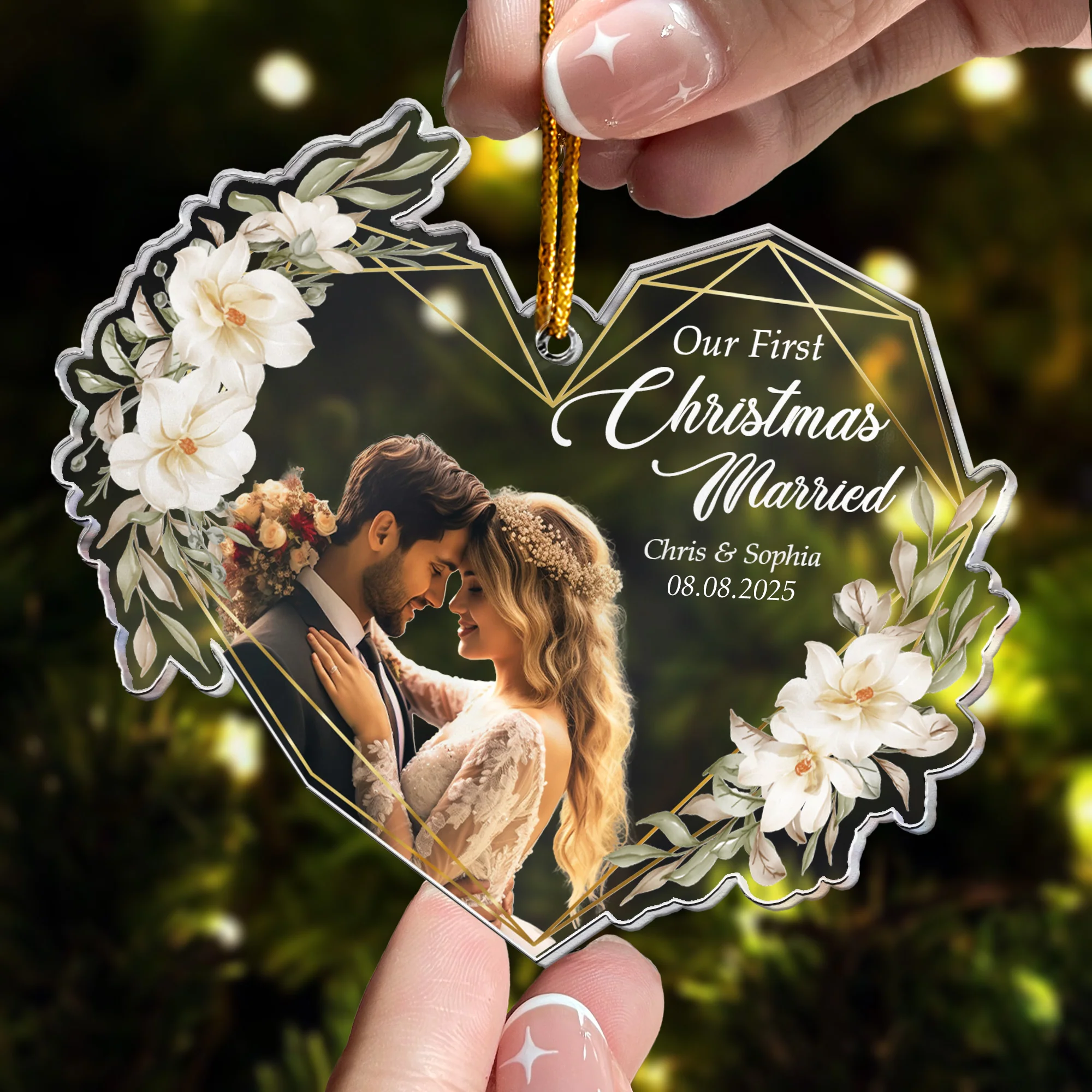 Our First Christmas Married As Mr & Mrs - 1st Xmas Together - Personalized Acrylic Photo Ornament - Image 6