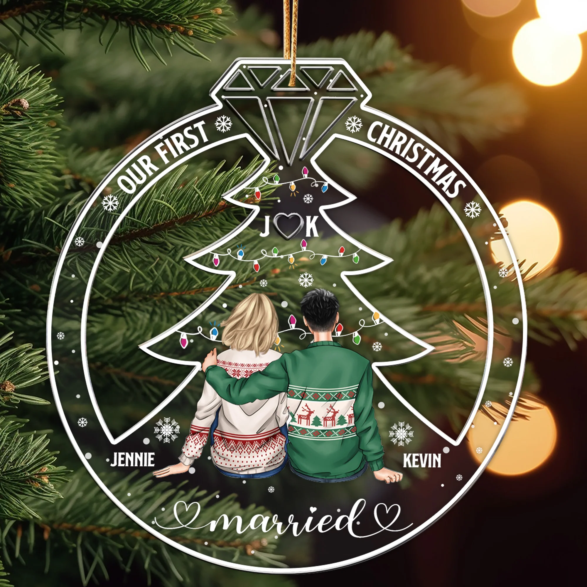 Our First Christmas Married Couple Gift - Personalized Acrylic Ornament - Image 4