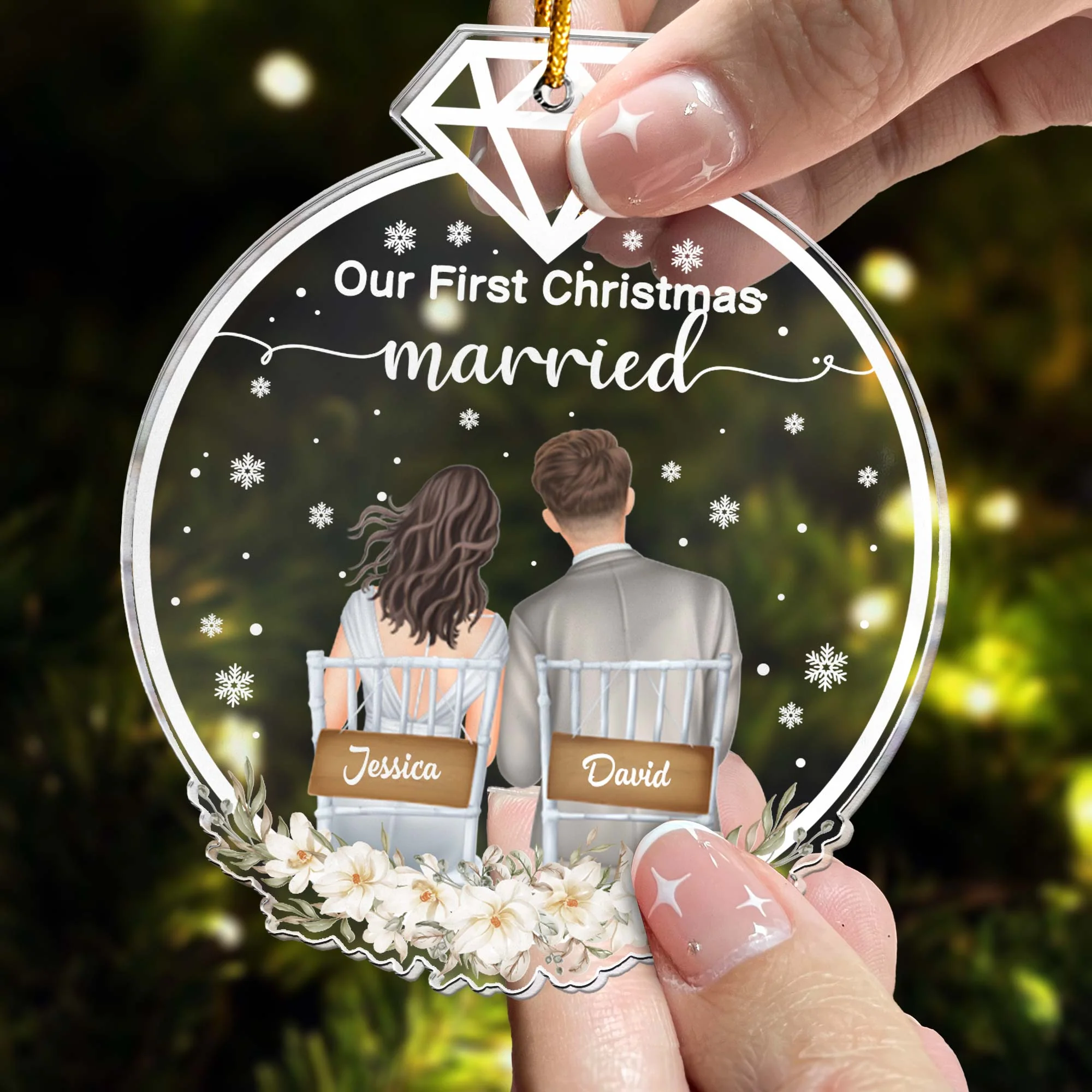 Our First Christmas Married - Personalized Acrylic Ornament - Image 3