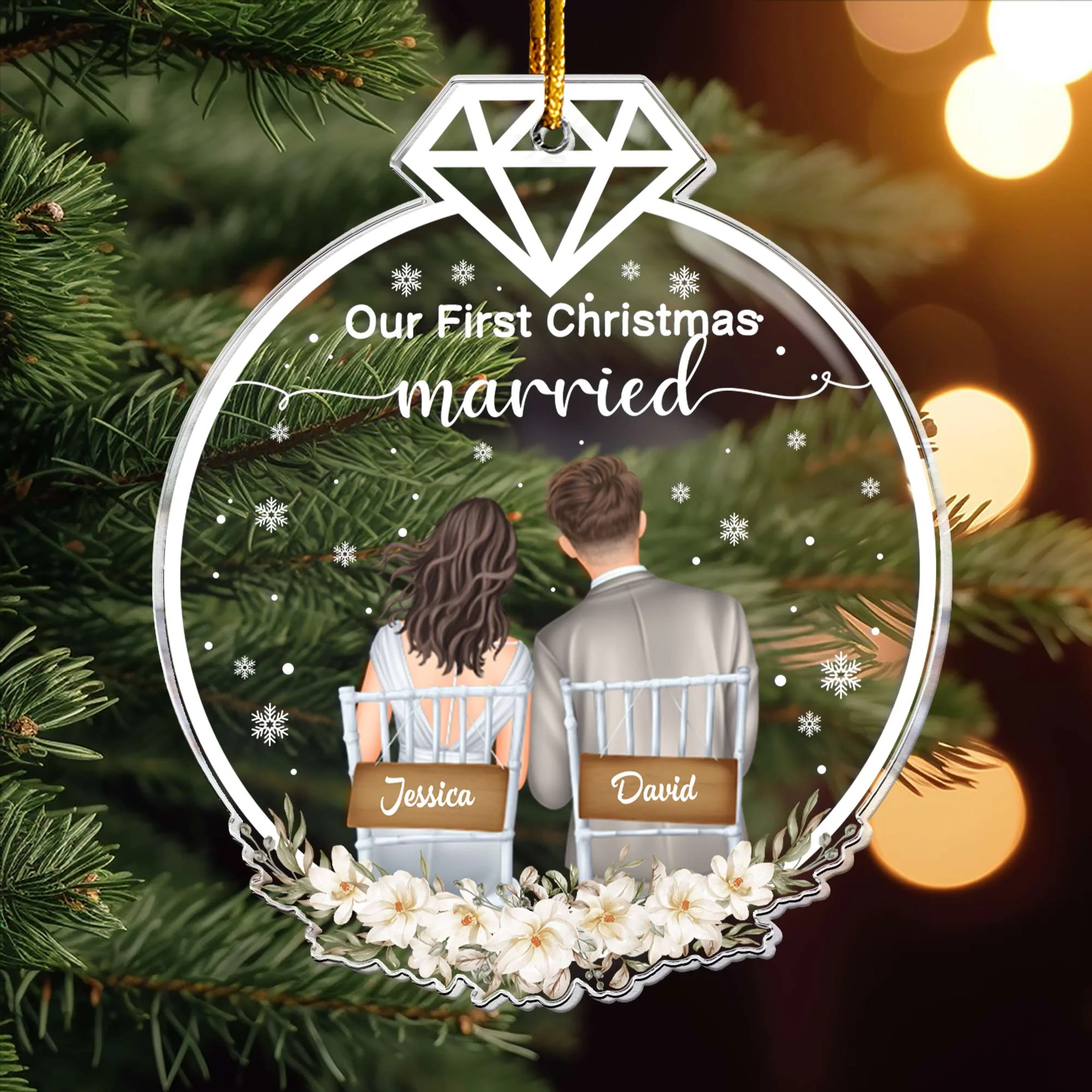 Our First Christmas Married - Personalized Acrylic Ornament - Image 4