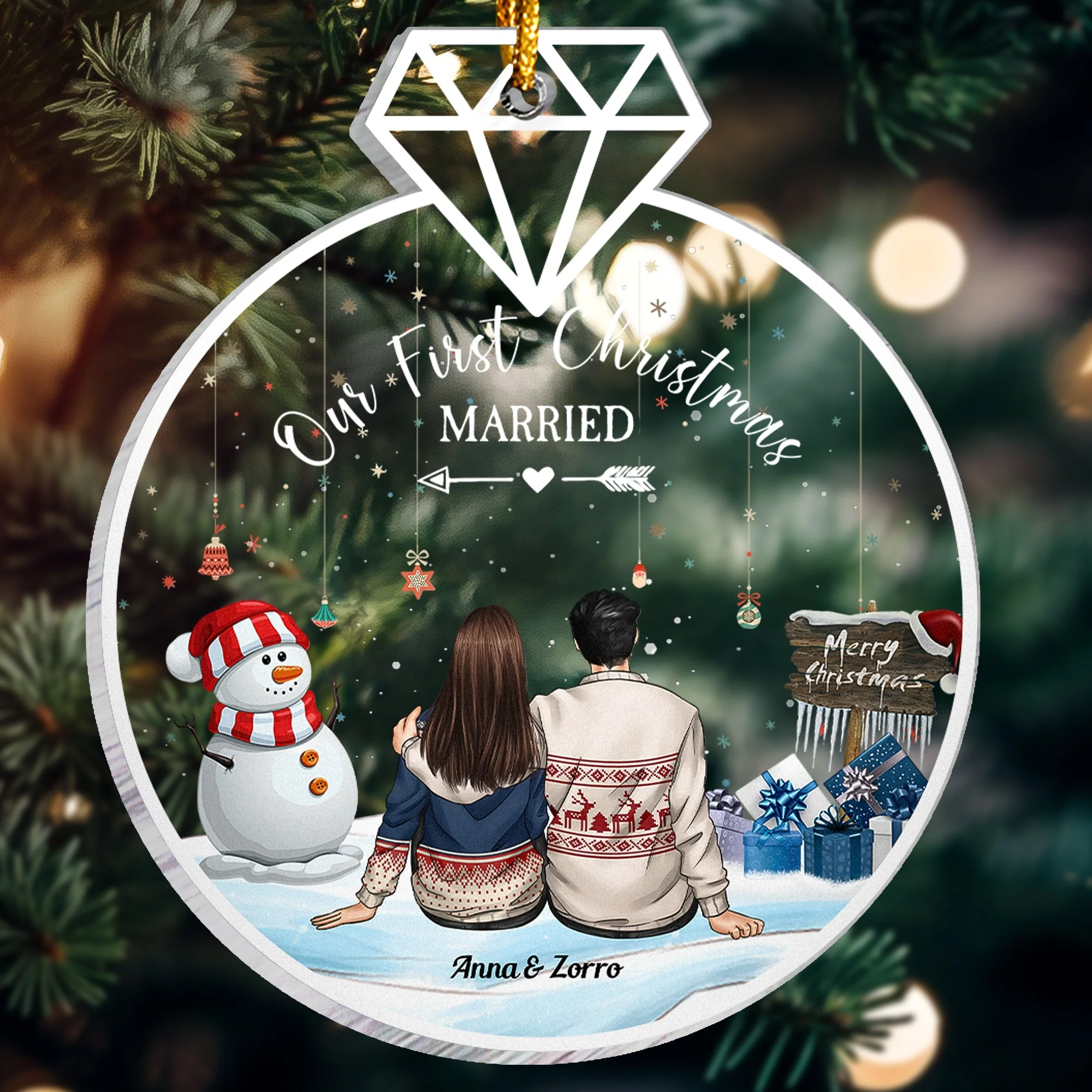 Our First Christmas Married - Personalized Custom Shaped Acrylic Ornament - Image 2