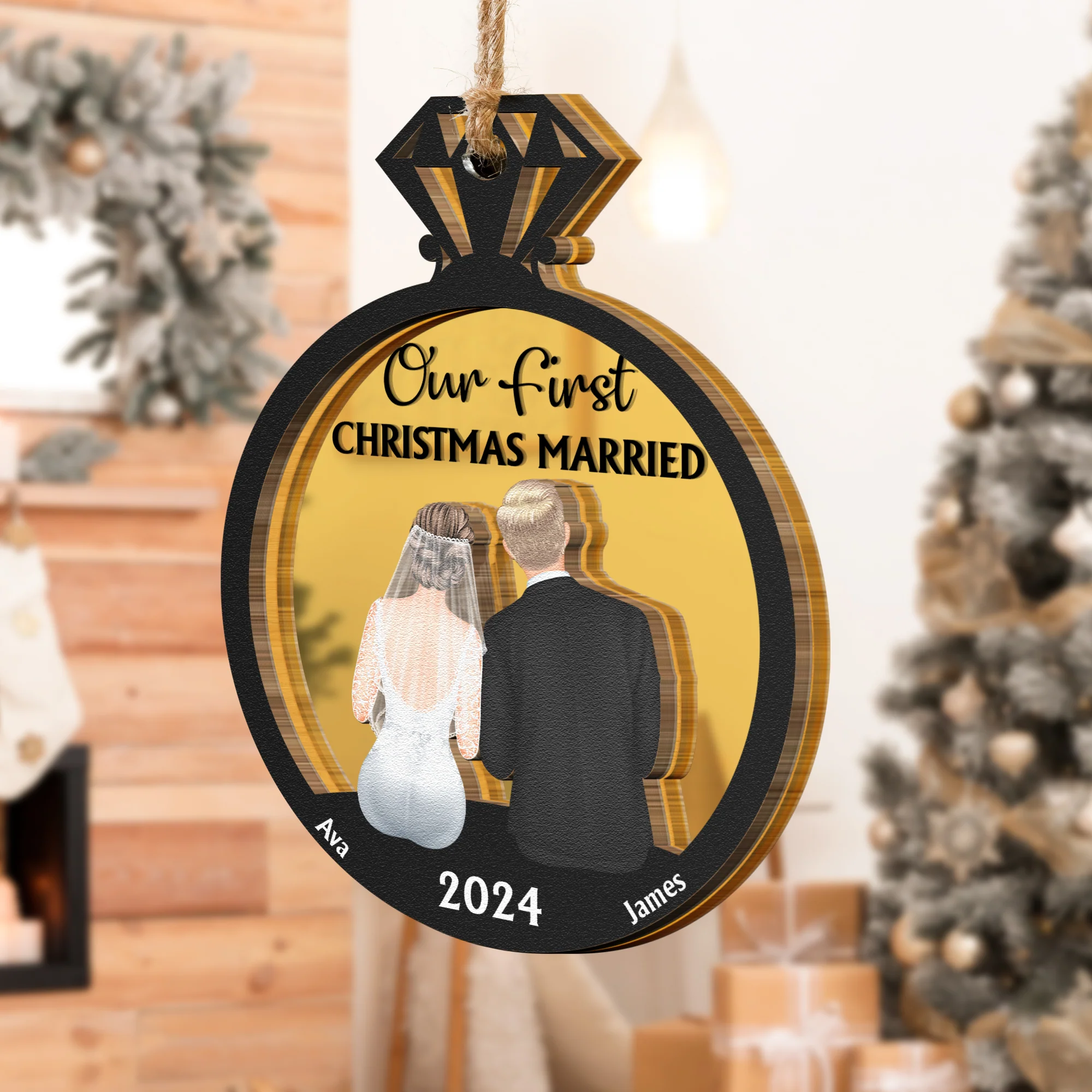 Our First Christmas Married - Personalized Mirror Ornament - Image 3