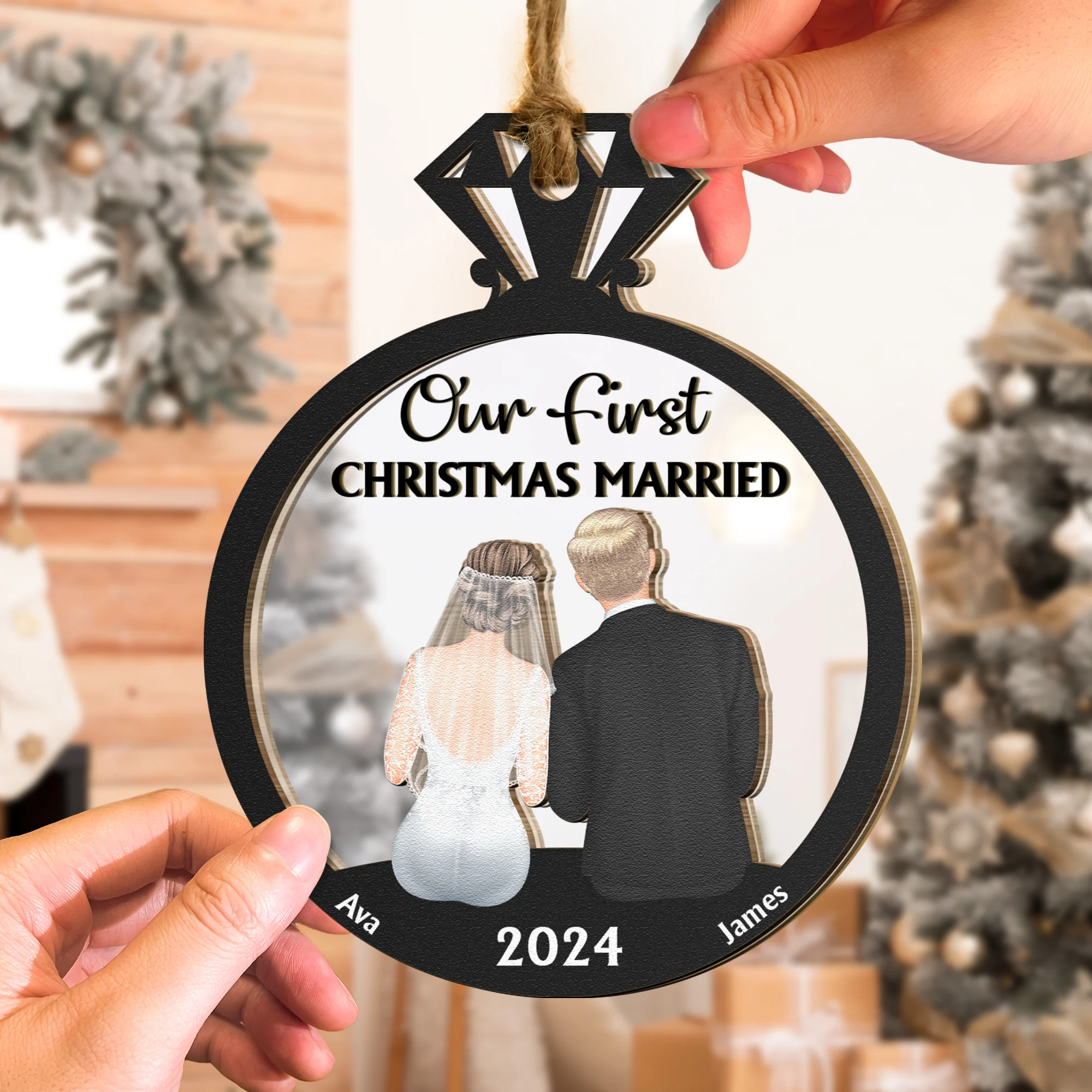 Our First Christmas Married - Personalized Mirror Ornament - Image 4