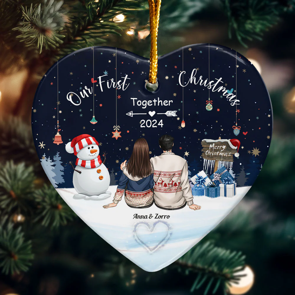 Our First Christmas Together - Personalized Heart Shaped Ceramic Ornament - Image 3