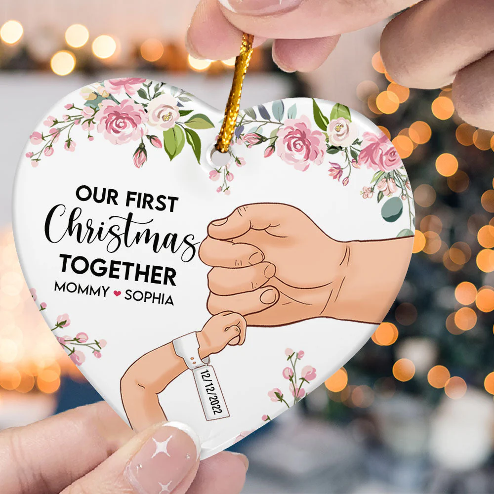 Our First Christmas Together - Personalized Heart Shaped Ceramic Ornament - Image 2