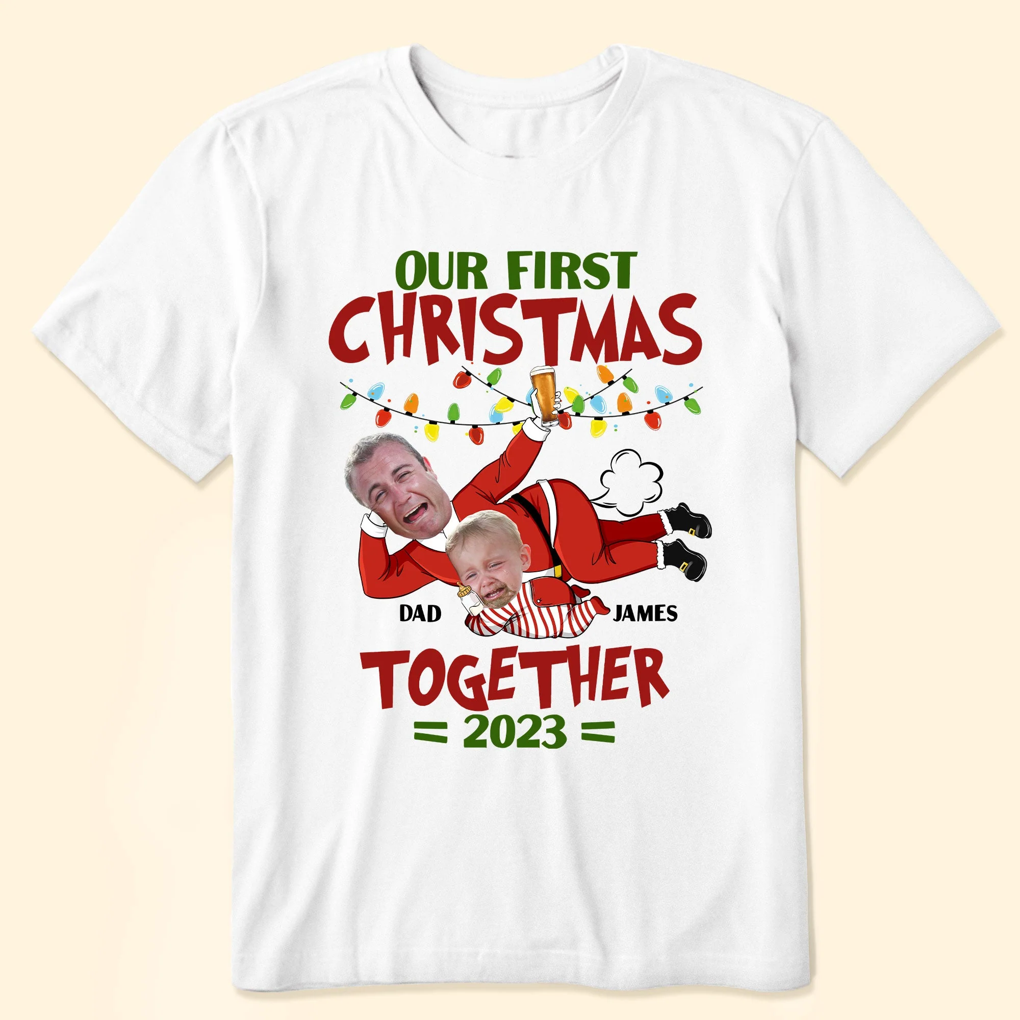 Our First Christmas Together - Personalized Photo Matching Shirt And Baby Onesie - Image 4