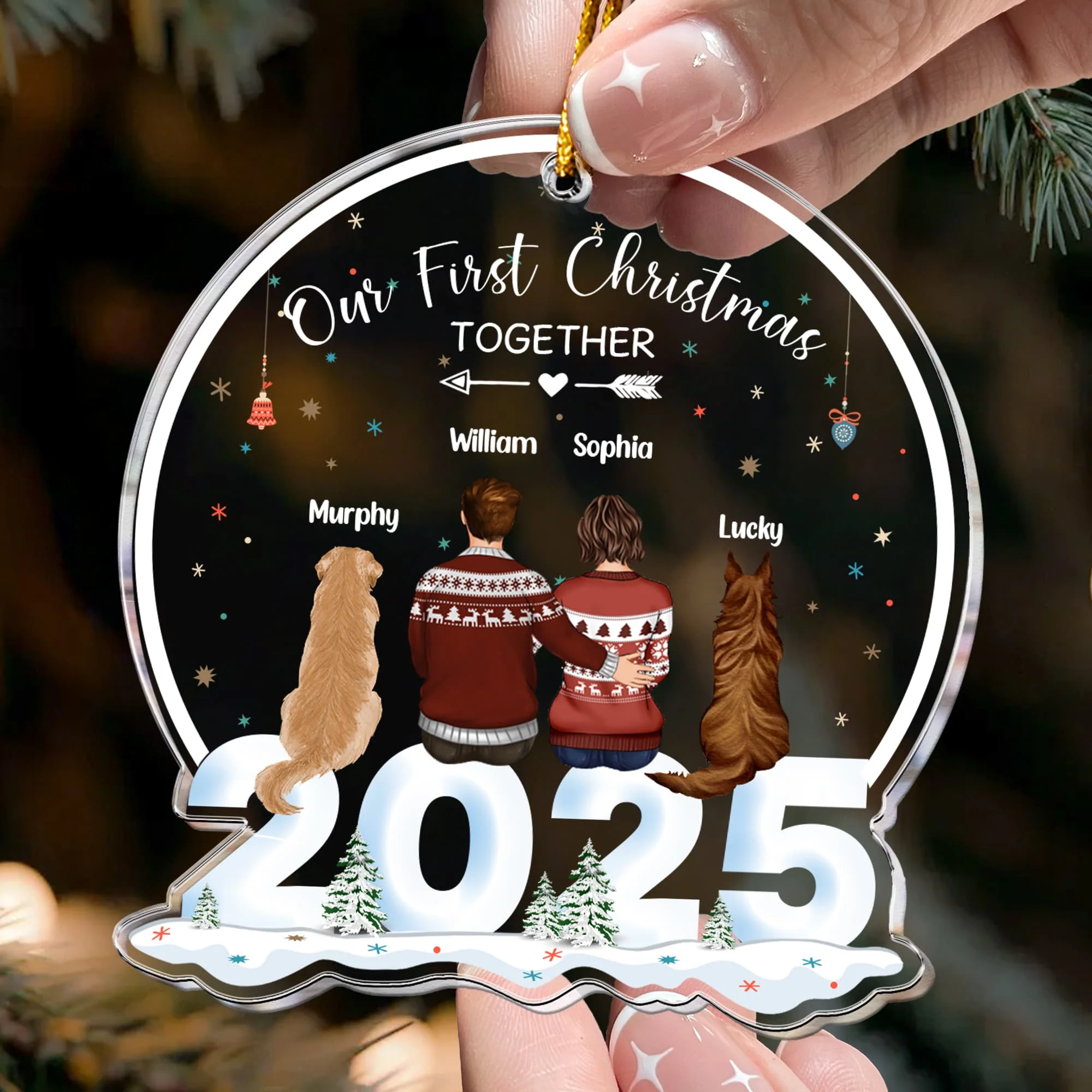 Our First Christmas Together With Dogs - Personalized Acrylic Ornament - Image 2