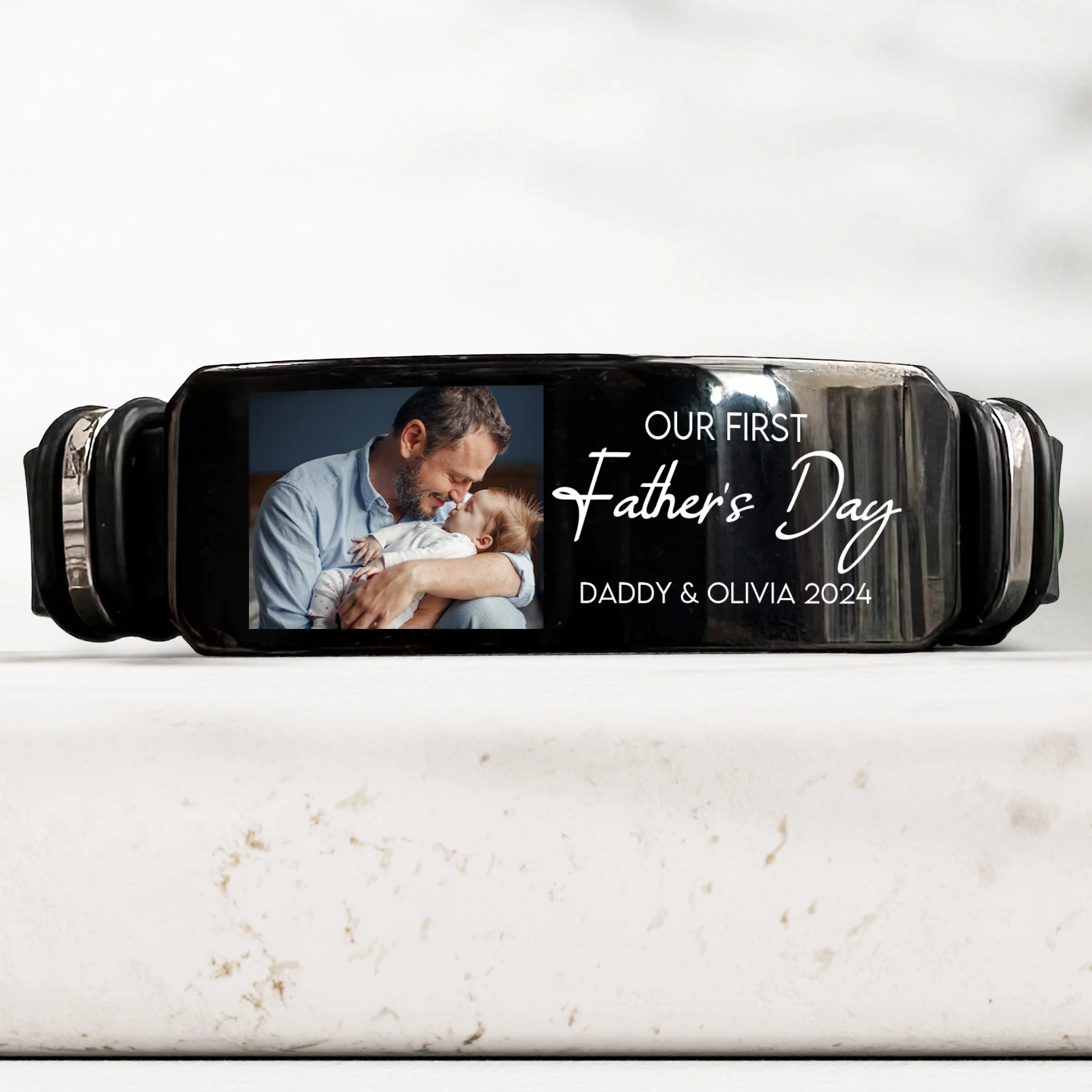 Our First Father's Day Custom Photo Dad Gift - Personalized Photo Bracelet - Image 2