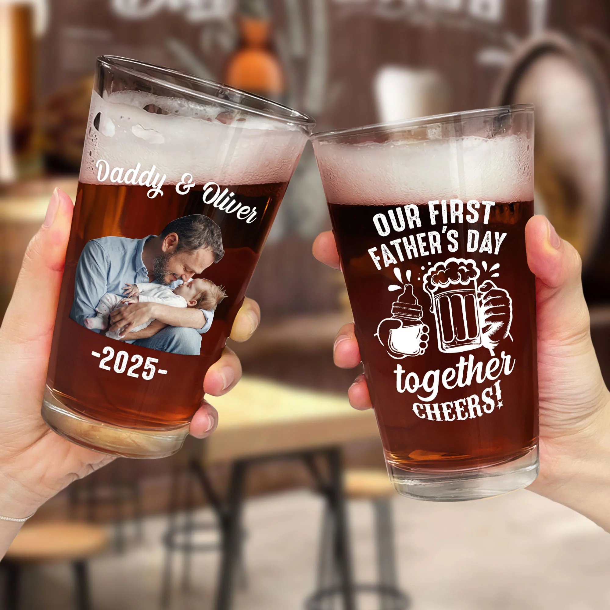 Our First Father's Day Together Cheer - Personalized Photo Beer Glass - Image 2