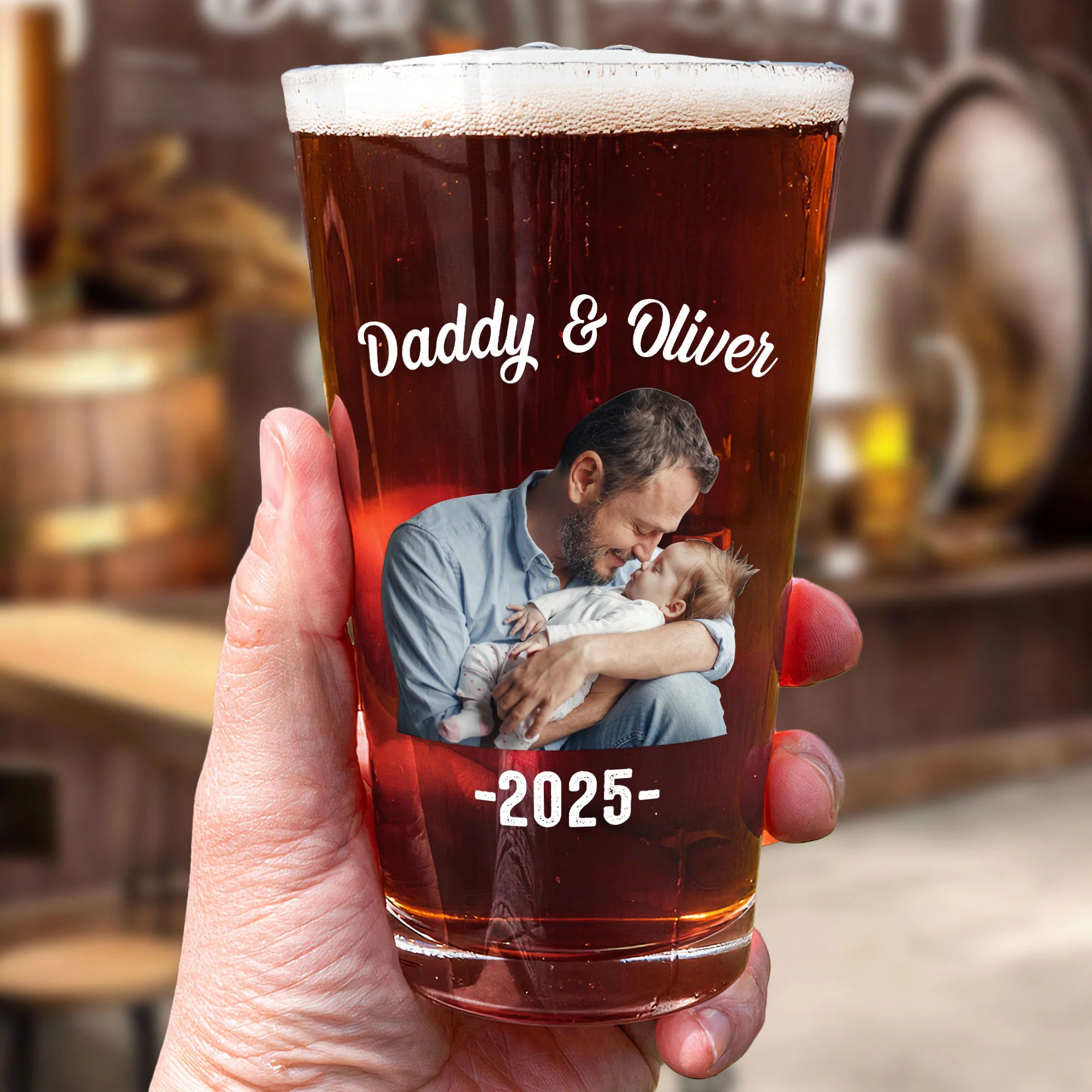 Our First Father's Day Together Cheer - Personalized Photo Beer Glass - Image 4