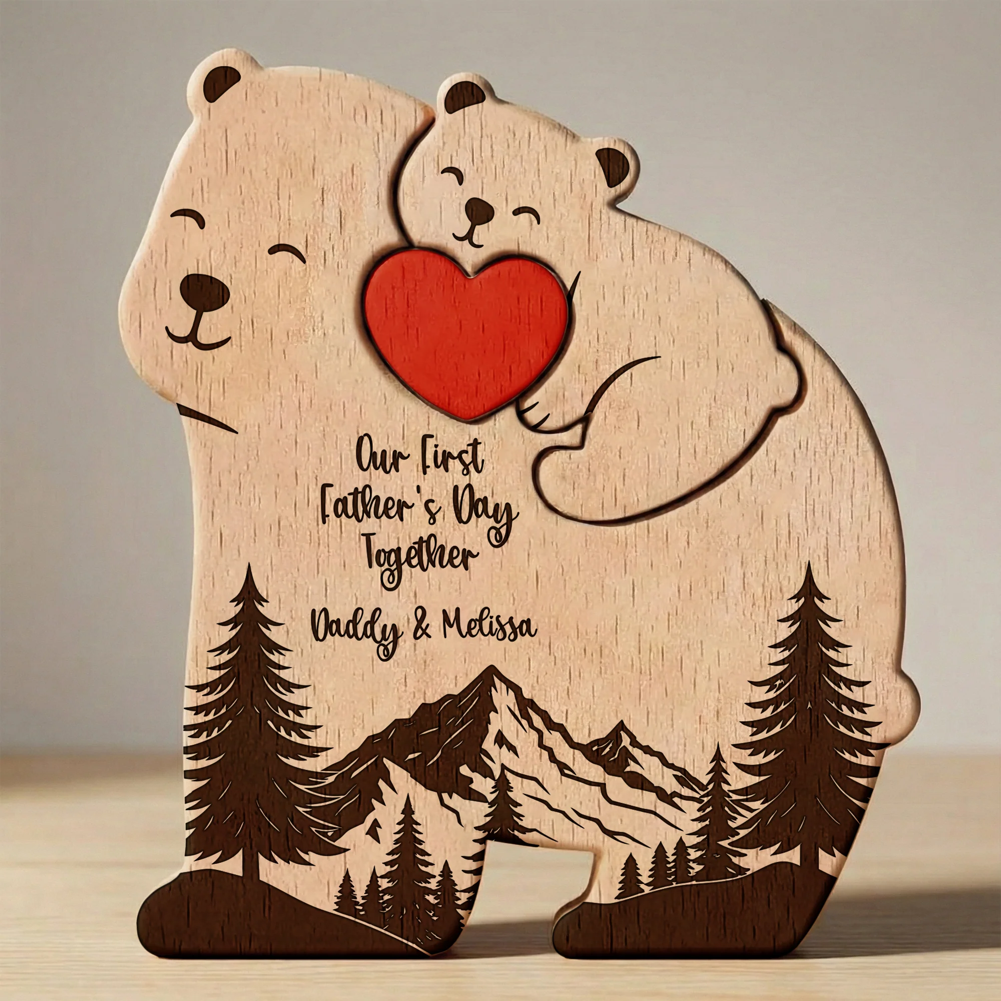 Our First Father's Day Together - Daddy Bear & Baby Bear Cub - Forest Style - Personalized Puzzle - Image 2