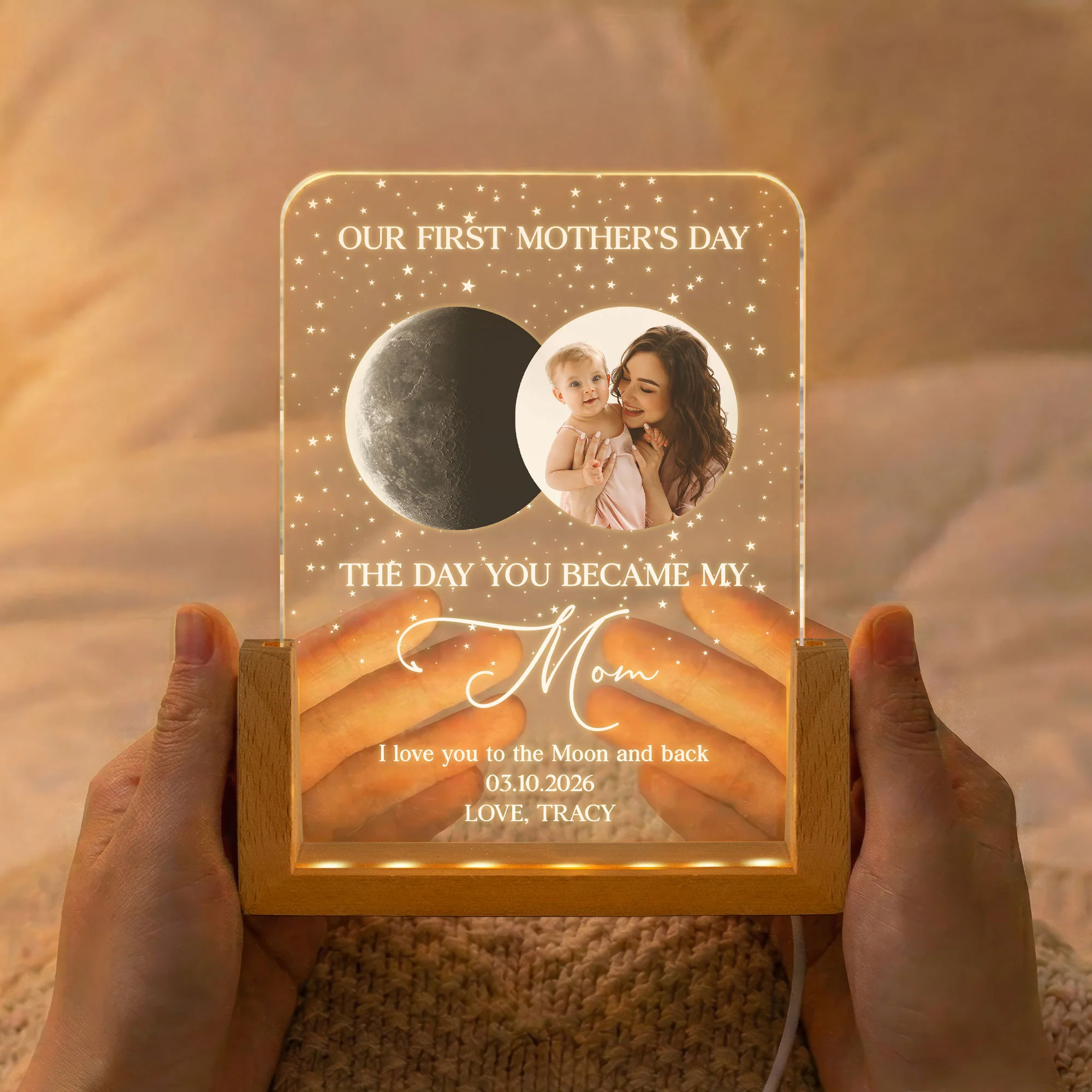 Our First Mother's Day The Day You Became My Mom, Custom Moon Phase - Personalized Night Light - Image 2