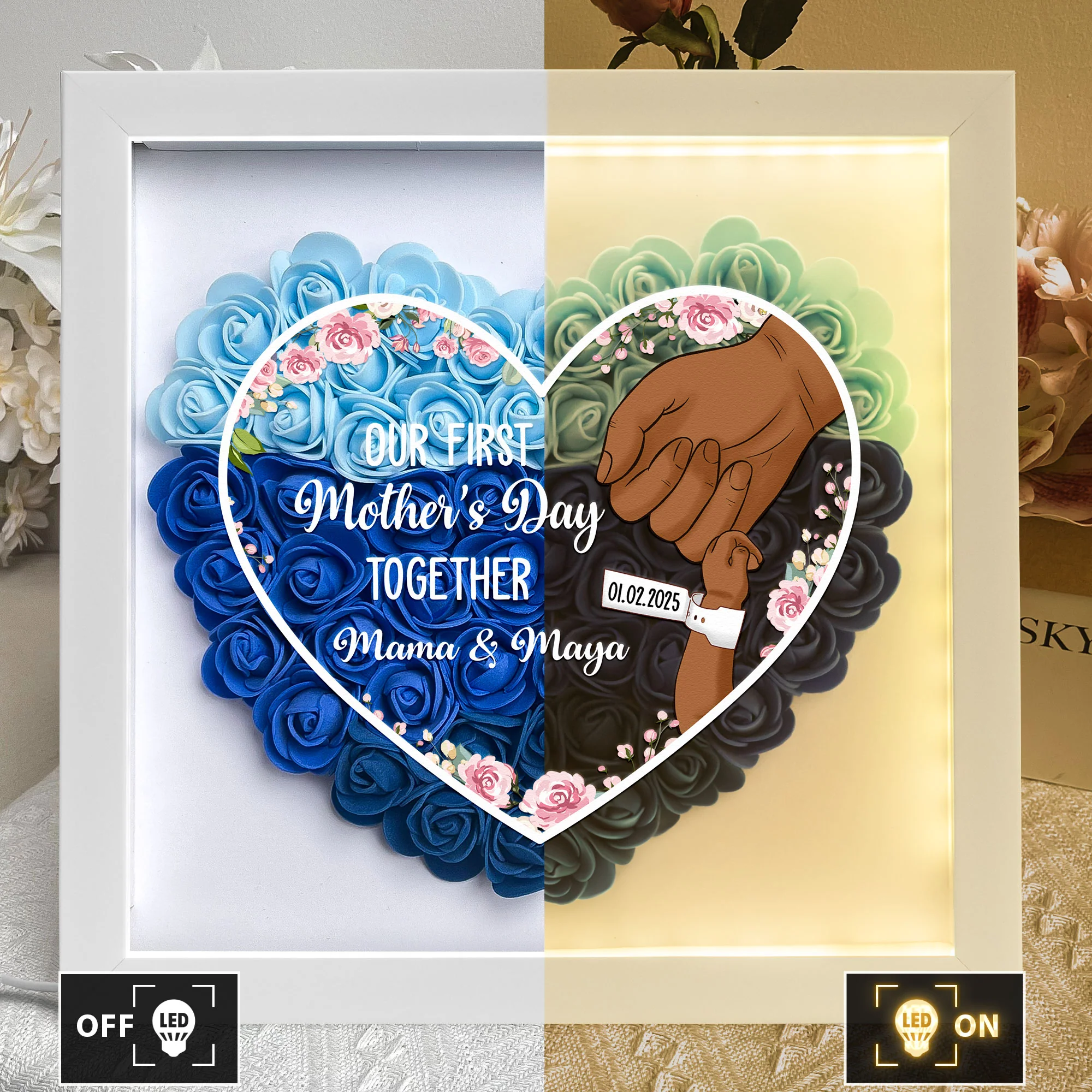 Our First Mother's Day Together - Personalized Flower Shadow Box With LED Light - Image 3