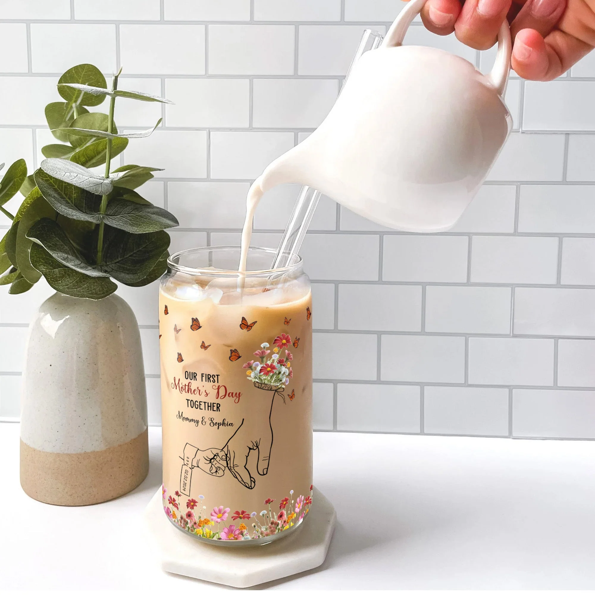 Our First Mother's Day Together - Personalized Glass Cup - Image 4