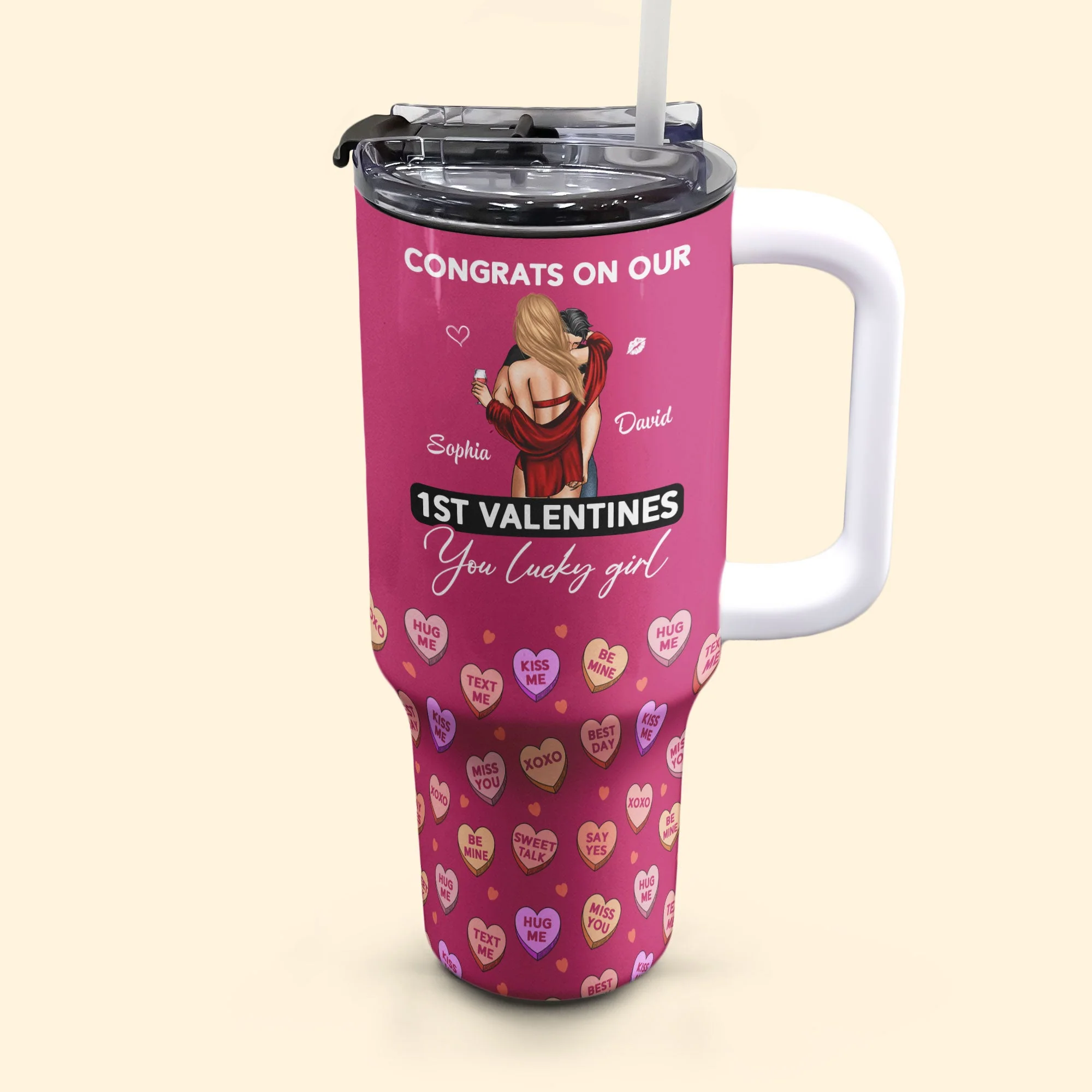 Our First Valentines - Personalized 40oz Tumbler With Straw - Image 4