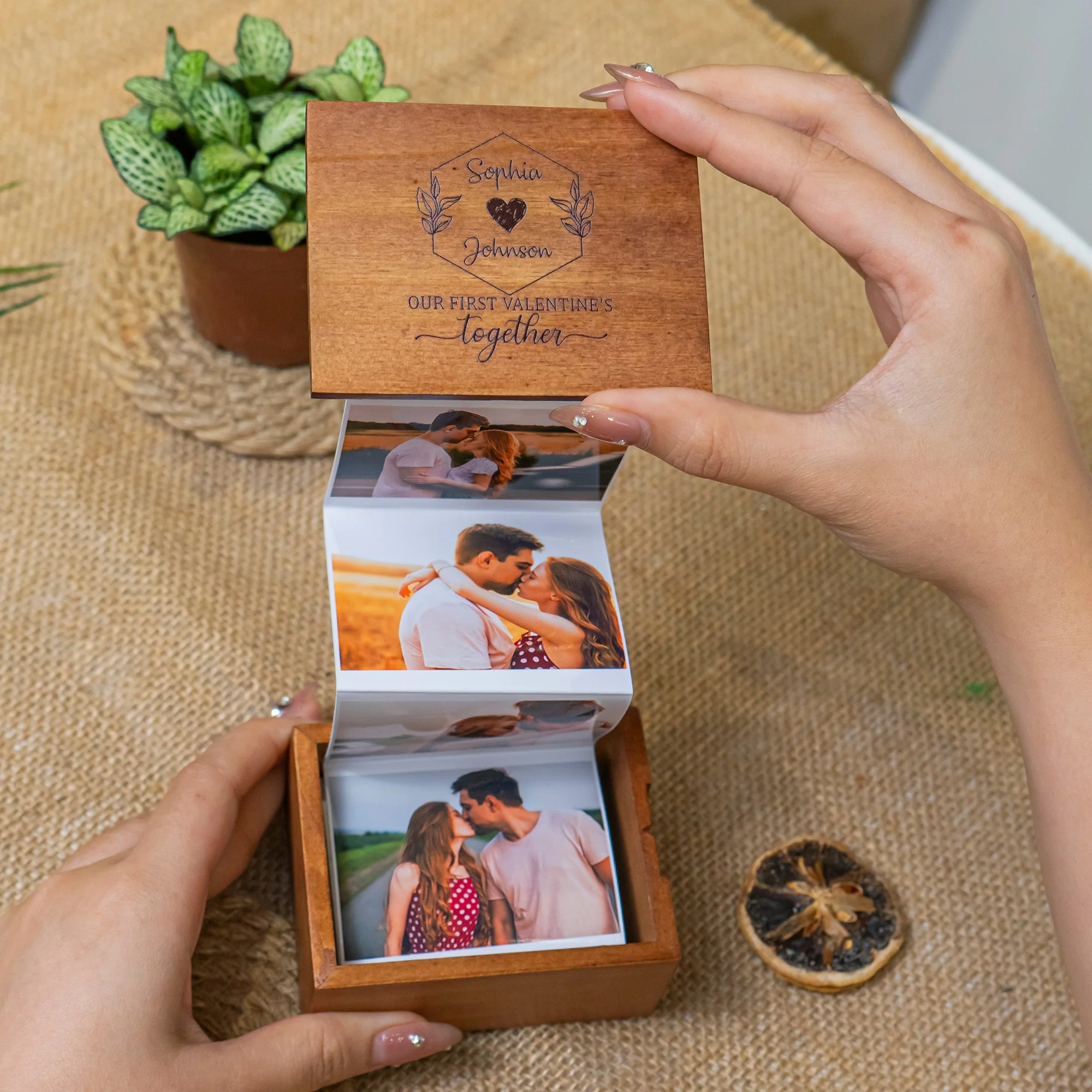 Our First Valentine's Together - Personalized Wooden Photo Box - Image 4