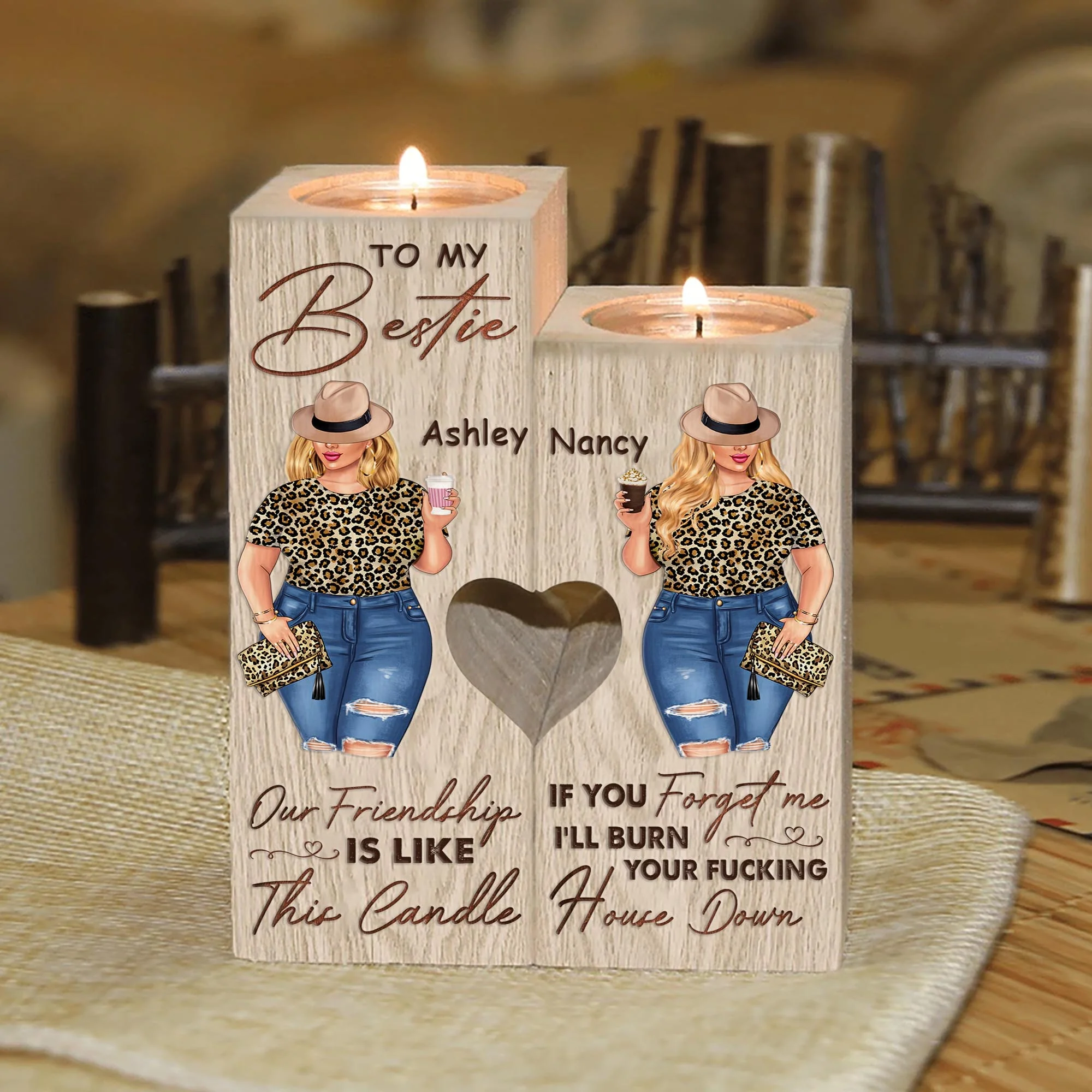 Our Friendship Is Like This Candle - Personalized Wood Candle Holder - Birthday Gift For Besties, Soul Sisters, Sistas, Bff, Friends - Image 2
