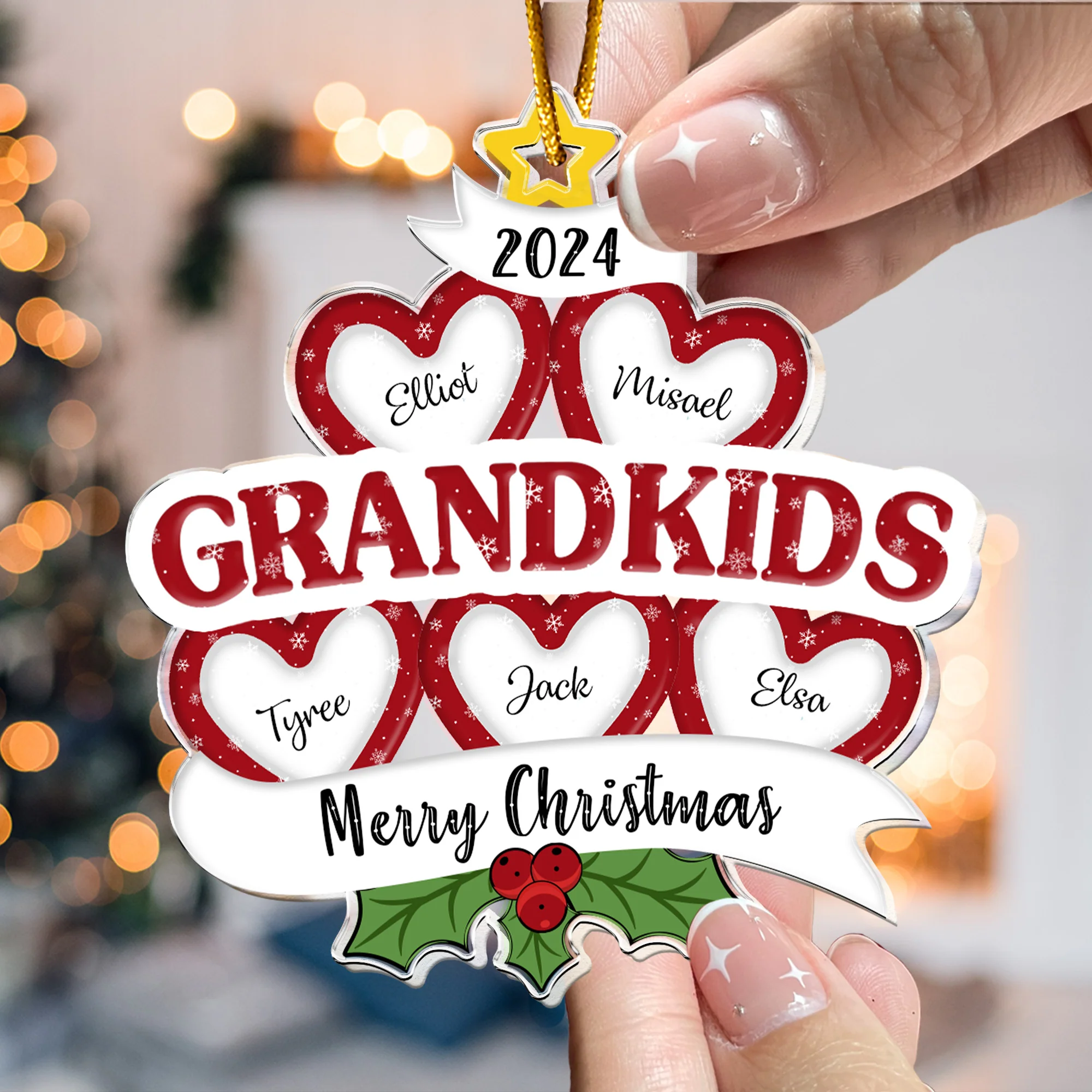 Our Grandkids Christmas Tree Shaped - Personalized Acrylic Ornament - Image 3