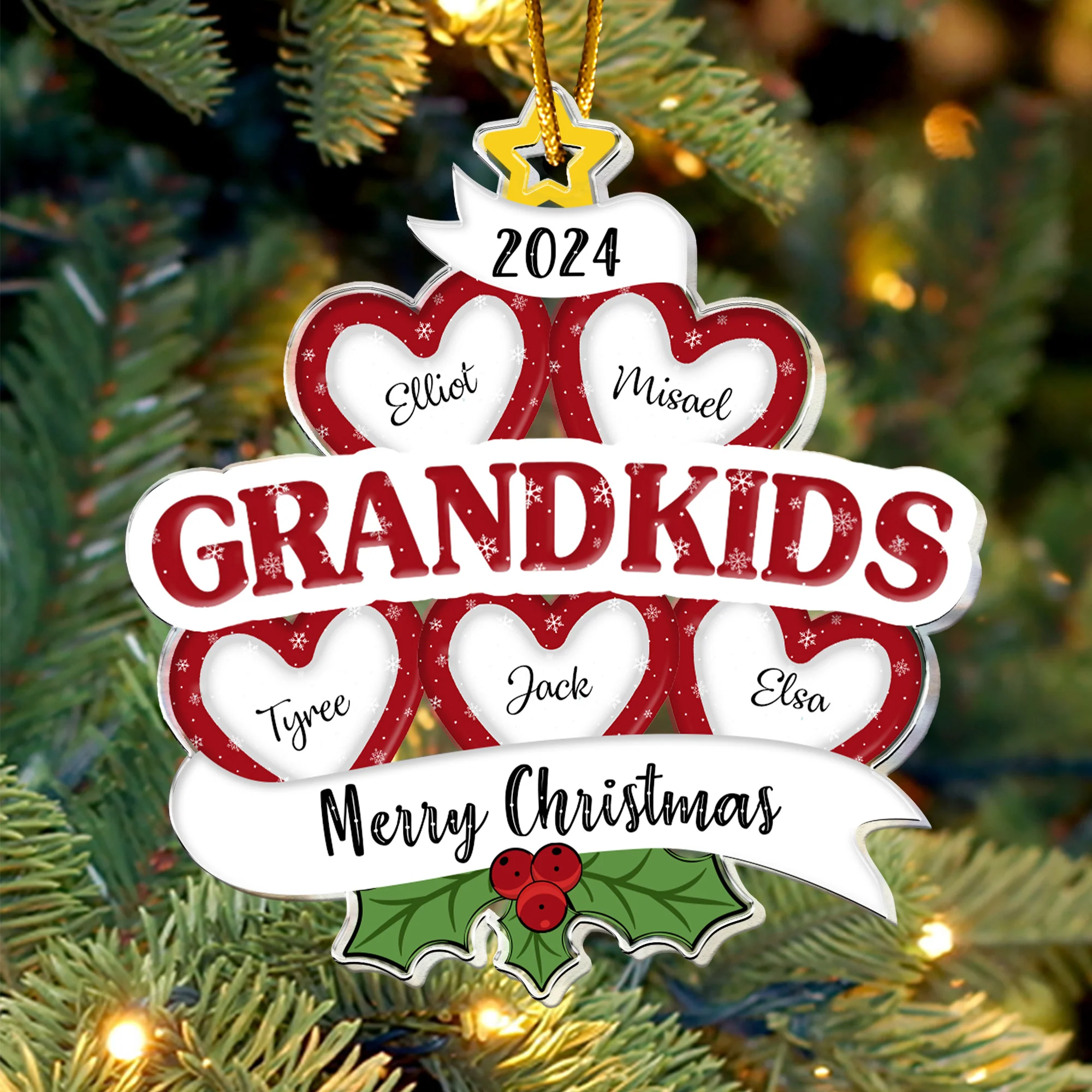 Our Grandkids Christmas Tree Shaped - Personalized Acrylic Ornament - Image 4